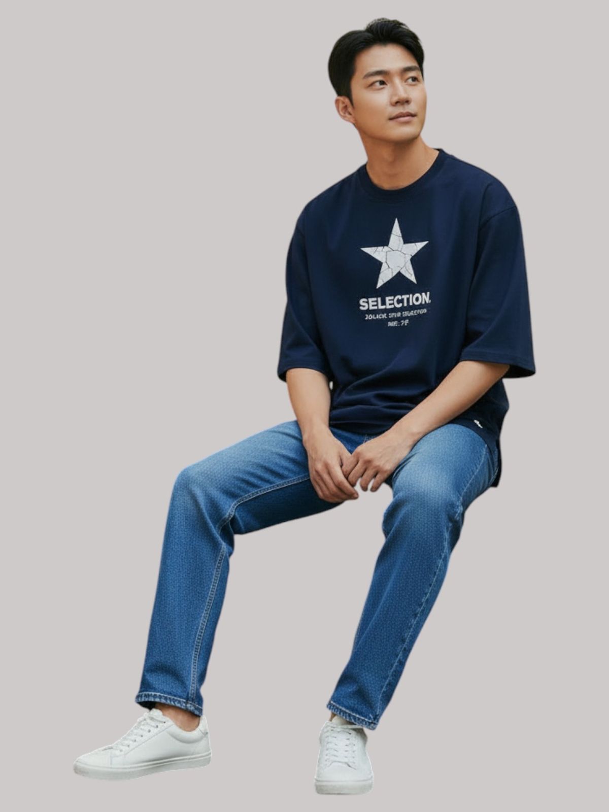 지블랙(ZBLACK) 스타셀렉션 CRACK STAR 7부 티셔츠(NAVY)