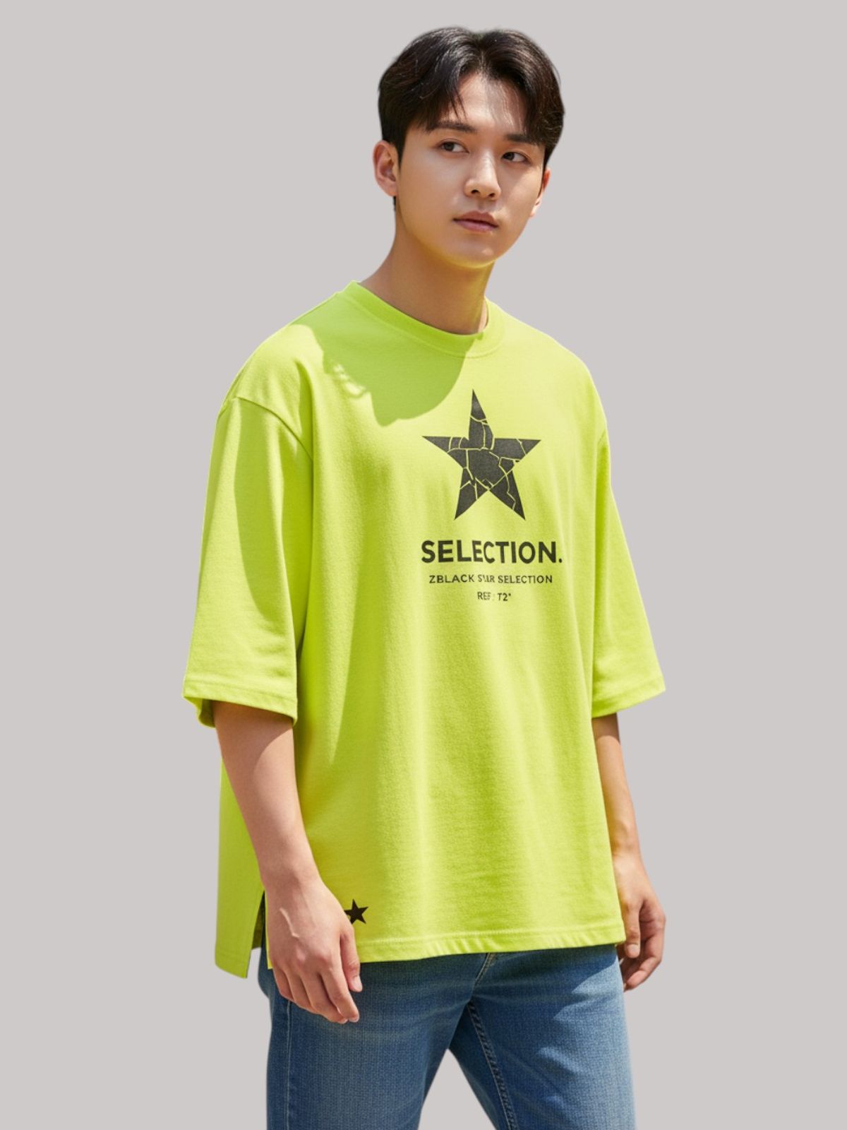 지블랙(ZBLACK) 스타셀렉션 CRACK STAR 7부 티셔츠(NEON YELLOW)