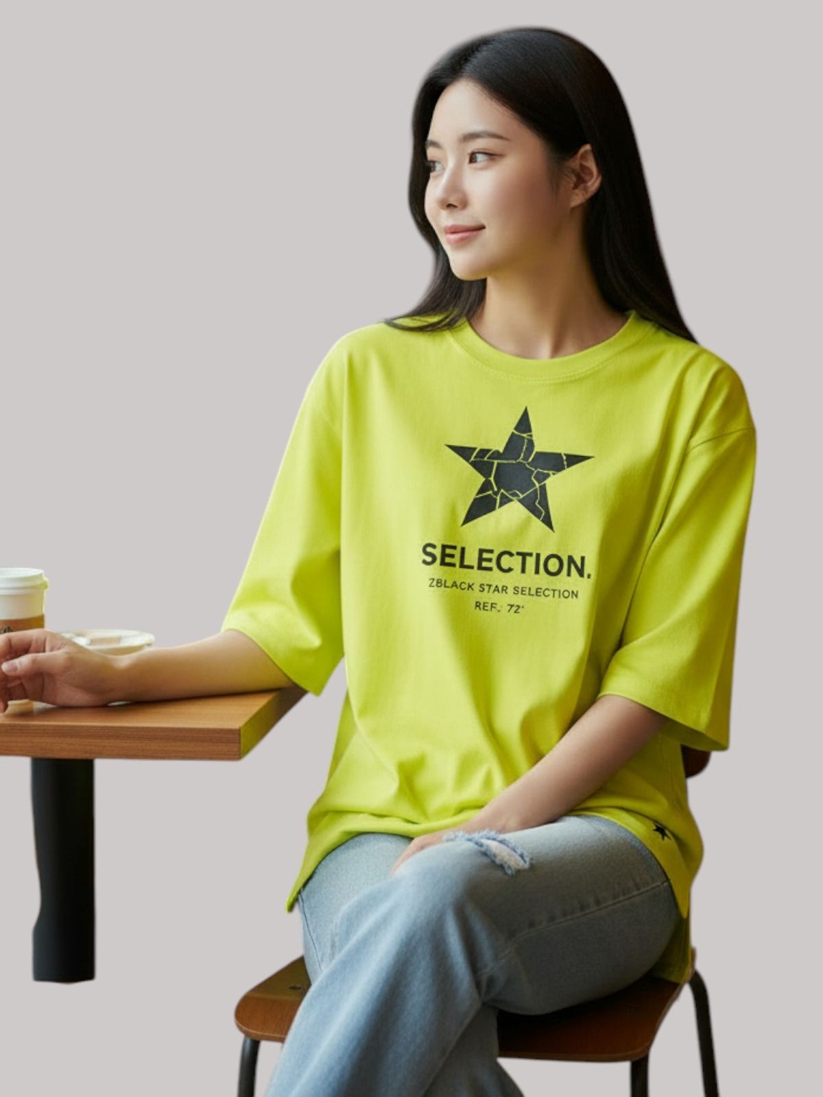 지블랙(ZBLACK) 스타셀렉션 CRACK STAR 7부 티셔츠(NEON YELLOW)