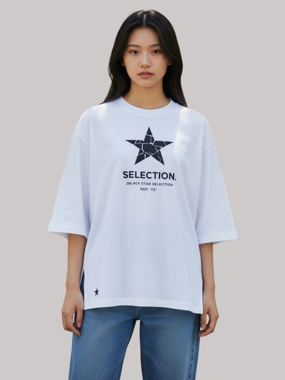 지블랙(ZBLACK) 스타셀렉션 CRACK STAR 7부 티셔츠(WHITE)
