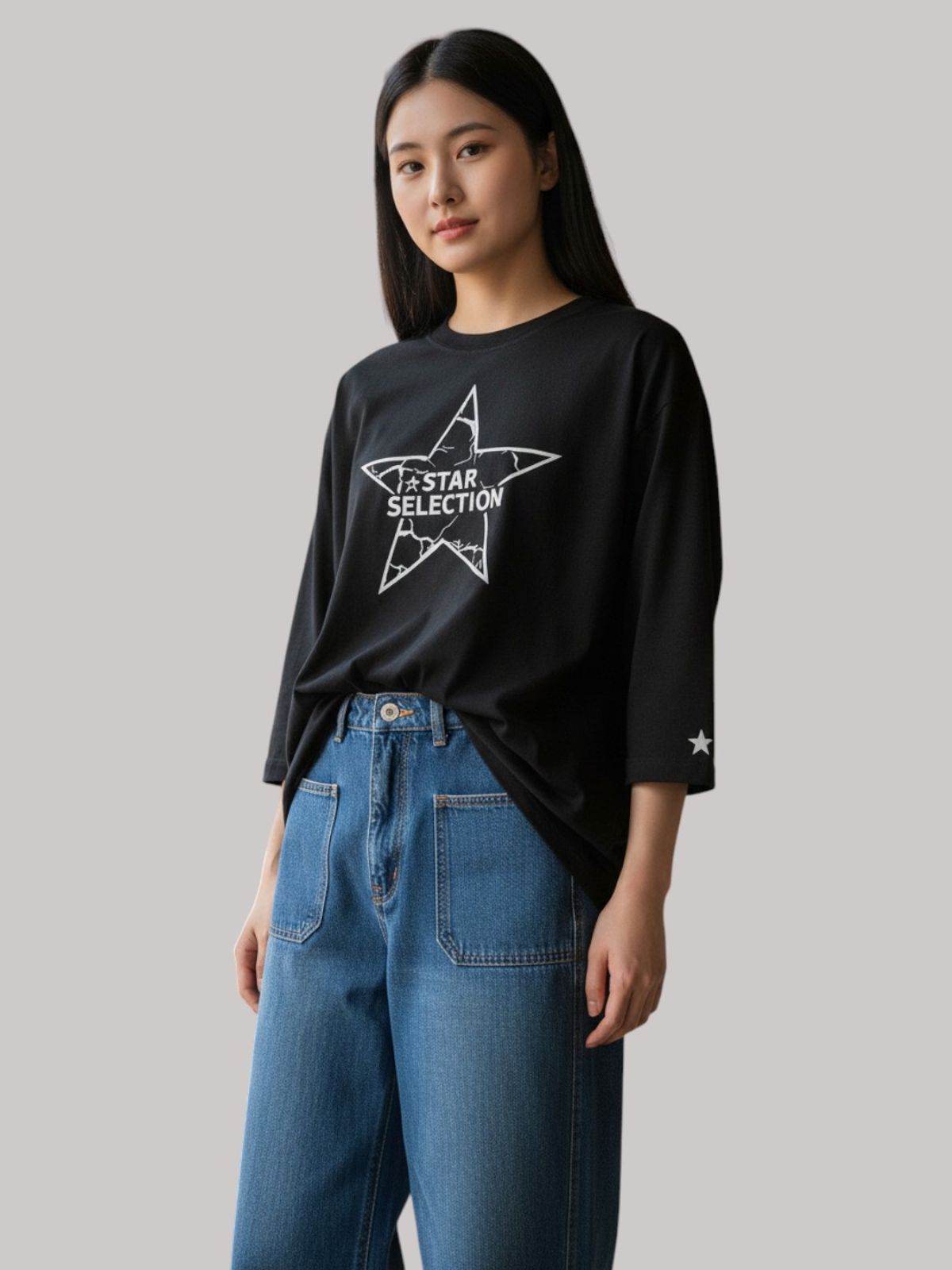 지블랙(ZBLACK) 스타셀렉션 STAR IN STAR 7부 티셔츠(BLACK)