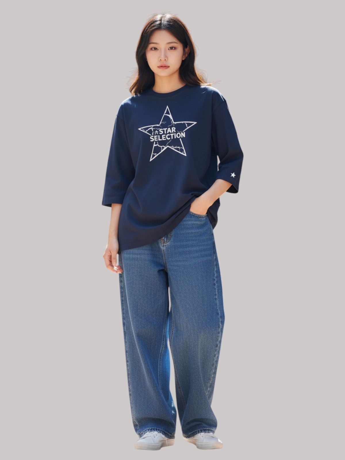 지블랙(ZBLACK) 스타셀렉션 STAR IN STAR 7부 티셔츠(NAVY)