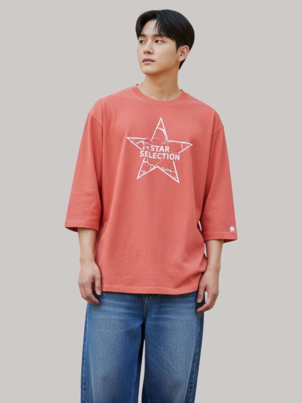 지블랙(ZBLACK) 스타셀렉션 STAR IN STAR 7부 티셔츠(CORAL RED)