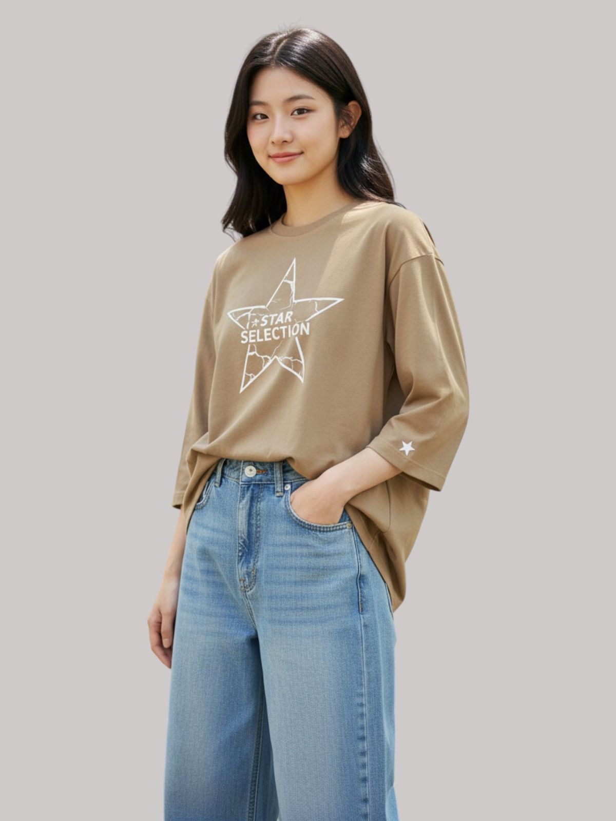 지블랙(ZBLACK) 스타셀렉션 STAR IN STAR 7부 티셔츠(DUST BEIGE)