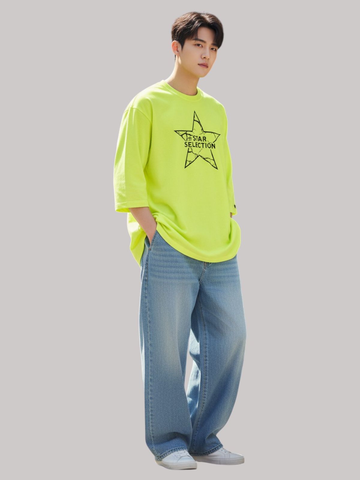 지블랙(ZBLACK) 스타셀렉션 STAR IN STAR 7부 티셔츠(NEON YELLOW)