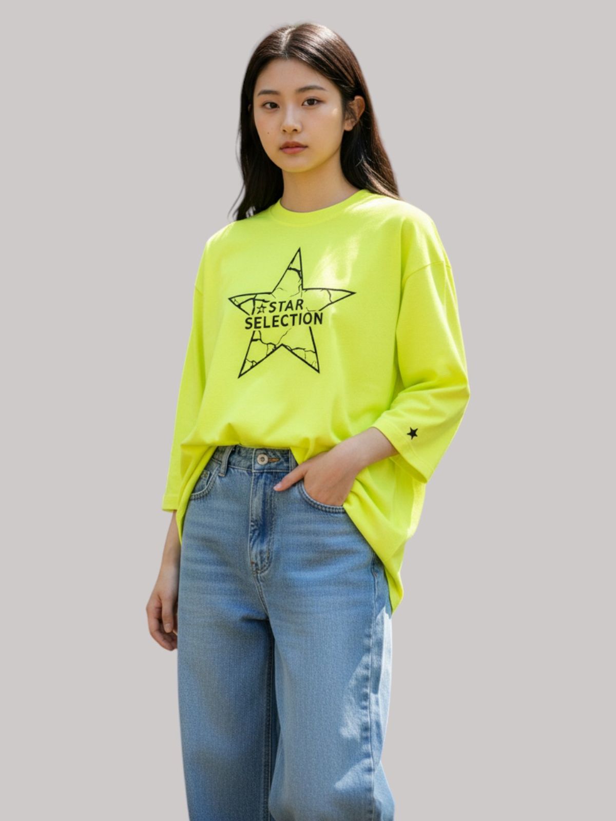 지블랙(ZBLACK) 스타셀렉션 STAR IN STAR 7부 티셔츠(NEON YELLOW)