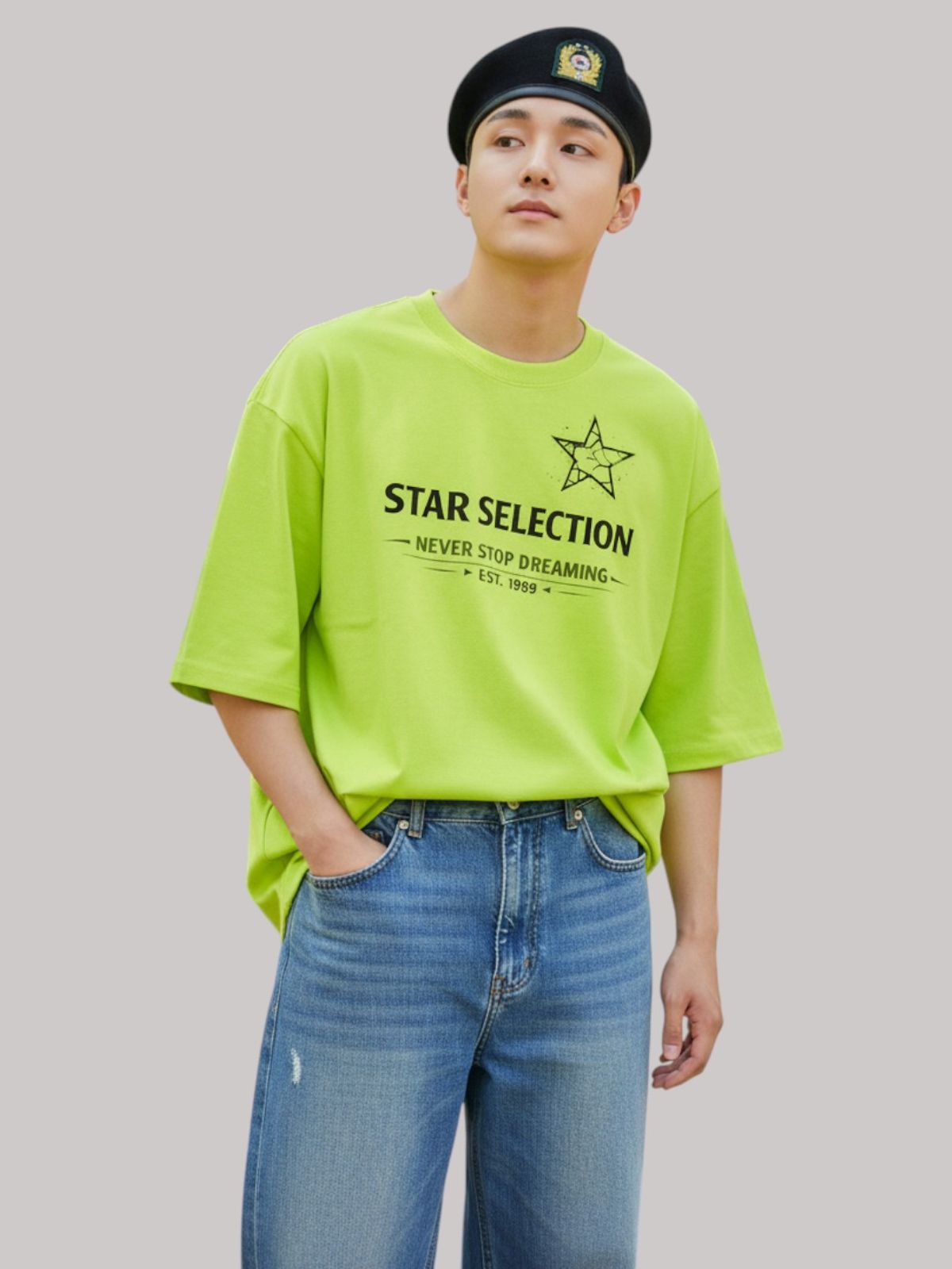 지블랙(ZBLACK) 스타셀렉션  LIGHT STAR 7부 티셔츠(NEON YELLOW)