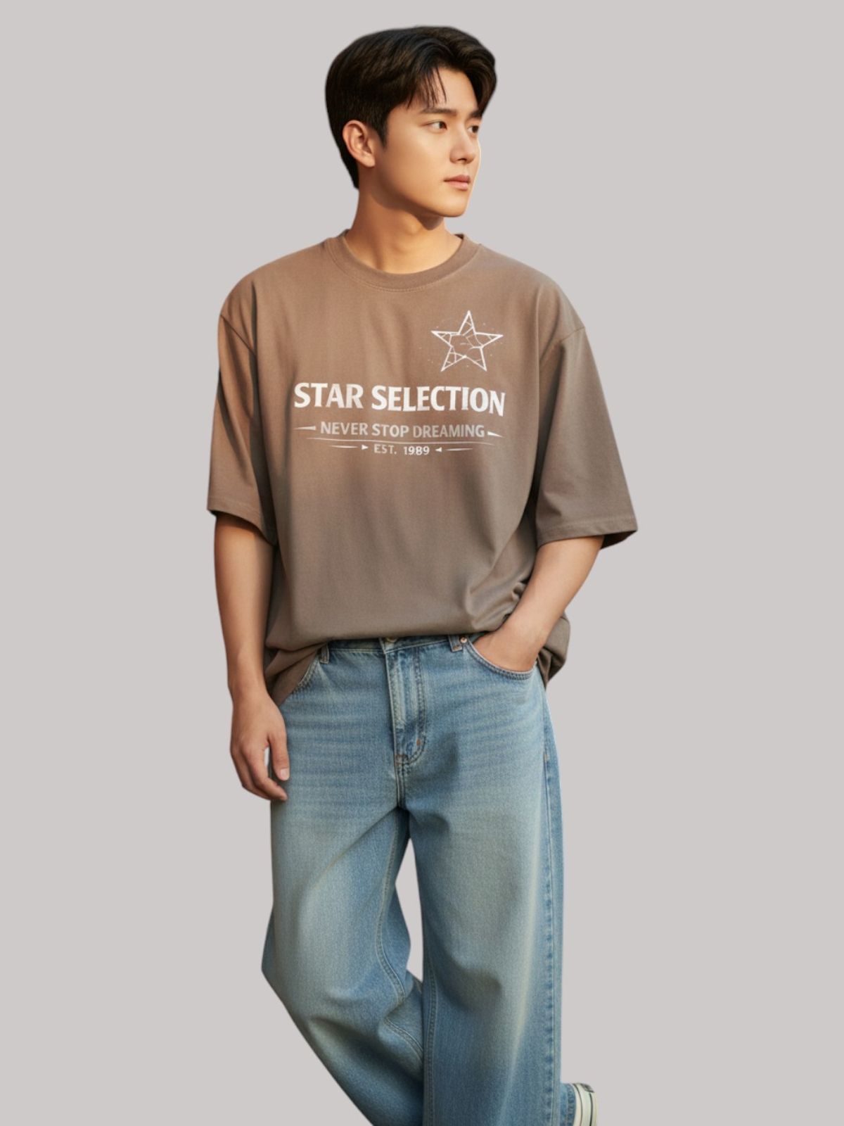 지블랙(ZBLACK) 스타셀렉션  LIGHT STAR 7부 티셔츠(DUST BEIGE)