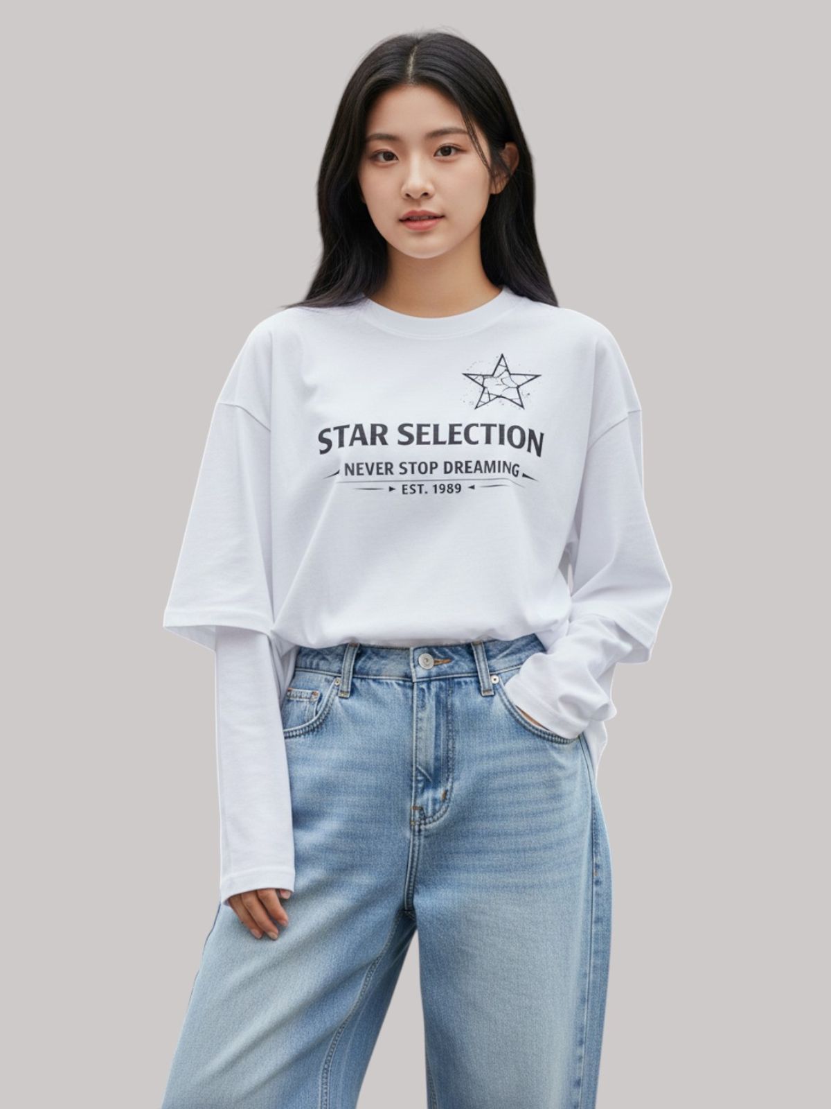 지블랙(ZBLACK) 스타셀렉션  LIGHT STAR 7부 티셔츠(WHITE)