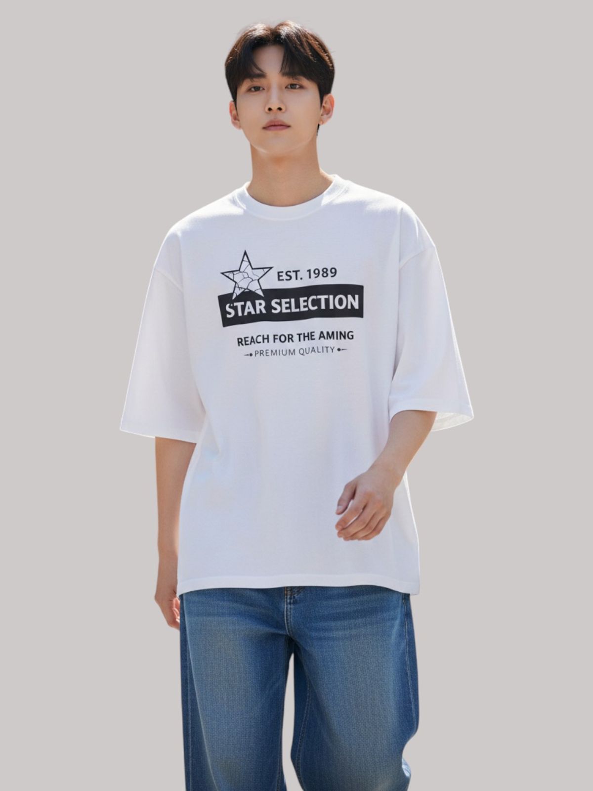 지블랙(ZBLACK) 스타셀렉션  BOX STAR 7부 티셔츠(WHITE)