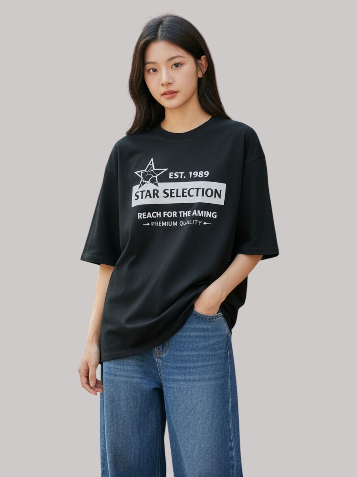 지블랙(ZBLACK) 스타셀렉션  BOX STAR 7부 티셔츠(BLACK)