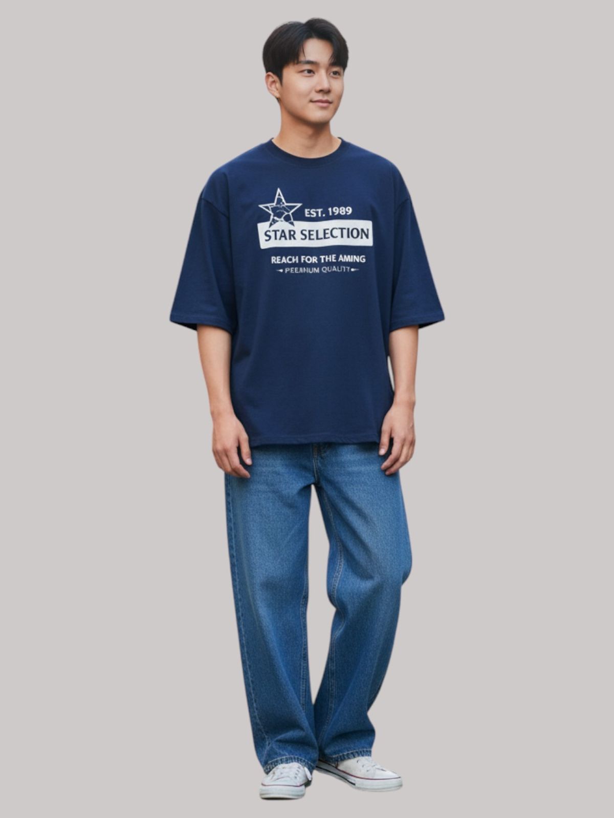 지블랙(ZBLACK) 스타셀렉션  BOX STAR 7부 티셔츠(NAVY)