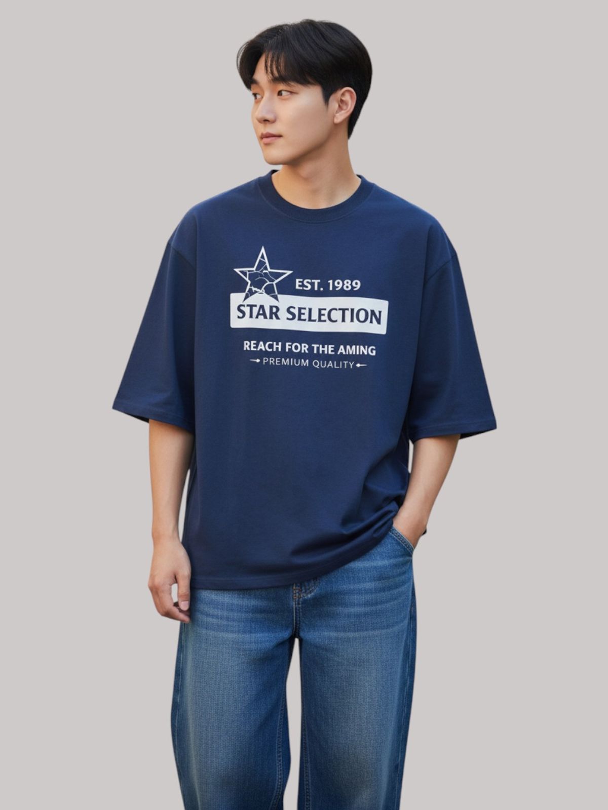 지블랙(ZBLACK) 스타셀렉션  BOX STAR 7부 티셔츠(NAVY)