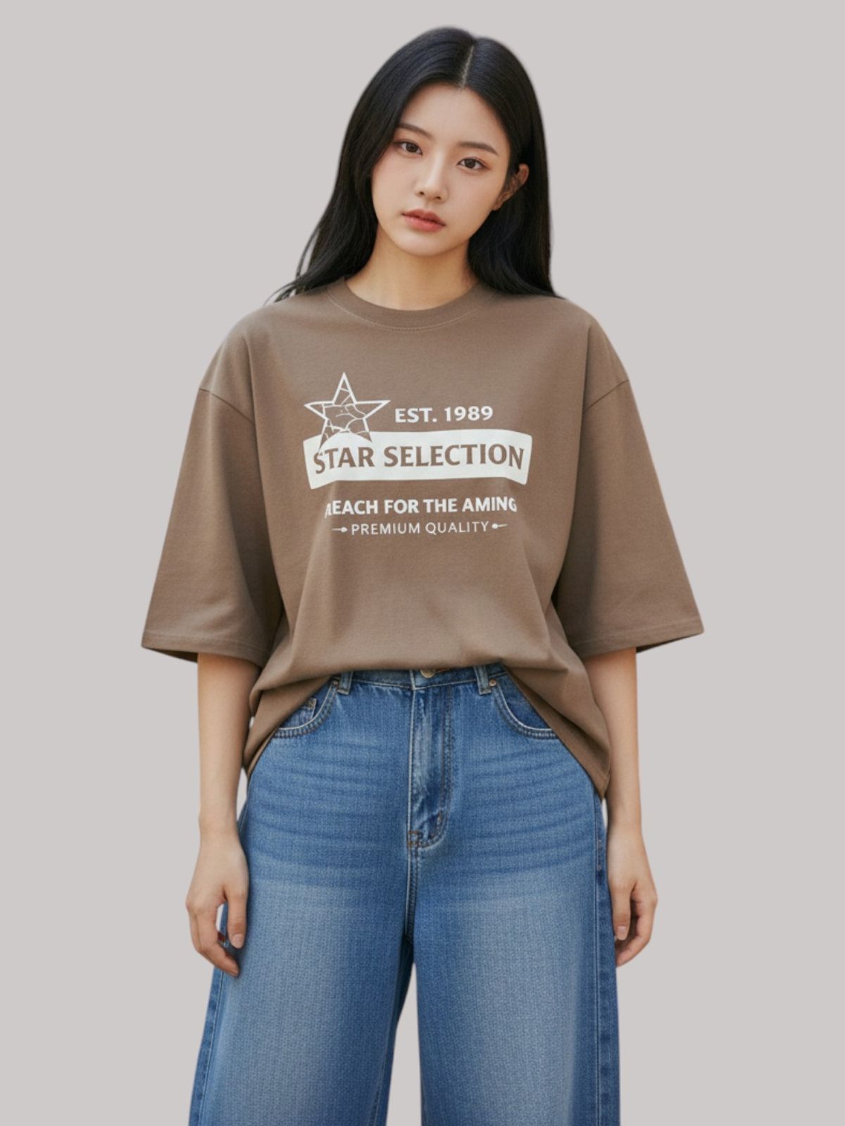 지블랙(ZBLACK) 스타셀렉션  BOX STAR 7부 티셔츠(DUST BEIGE)