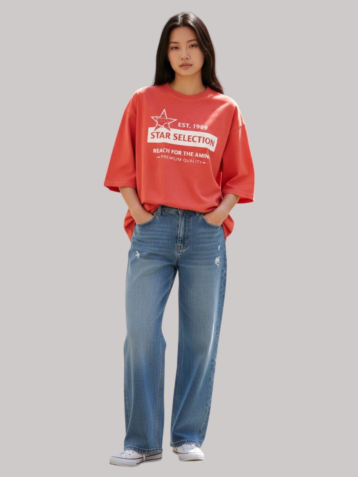 지블랙(ZBLACK) 스타셀렉션  BOX STAR 7부 티셔츠(CORAL RED)