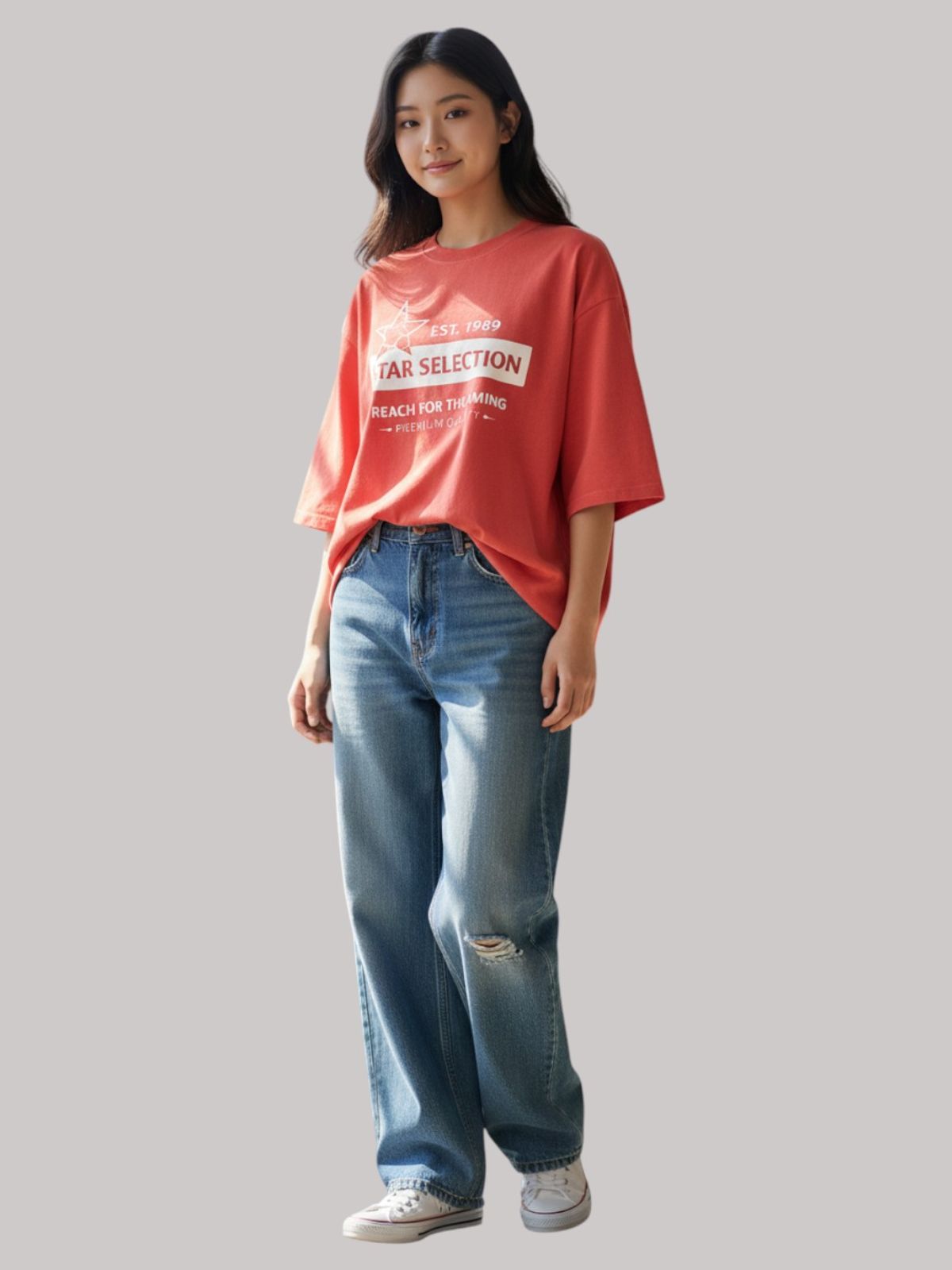 지블랙(ZBLACK) 스타셀렉션  BOX STAR 7부 티셔츠(CORAL RED)
