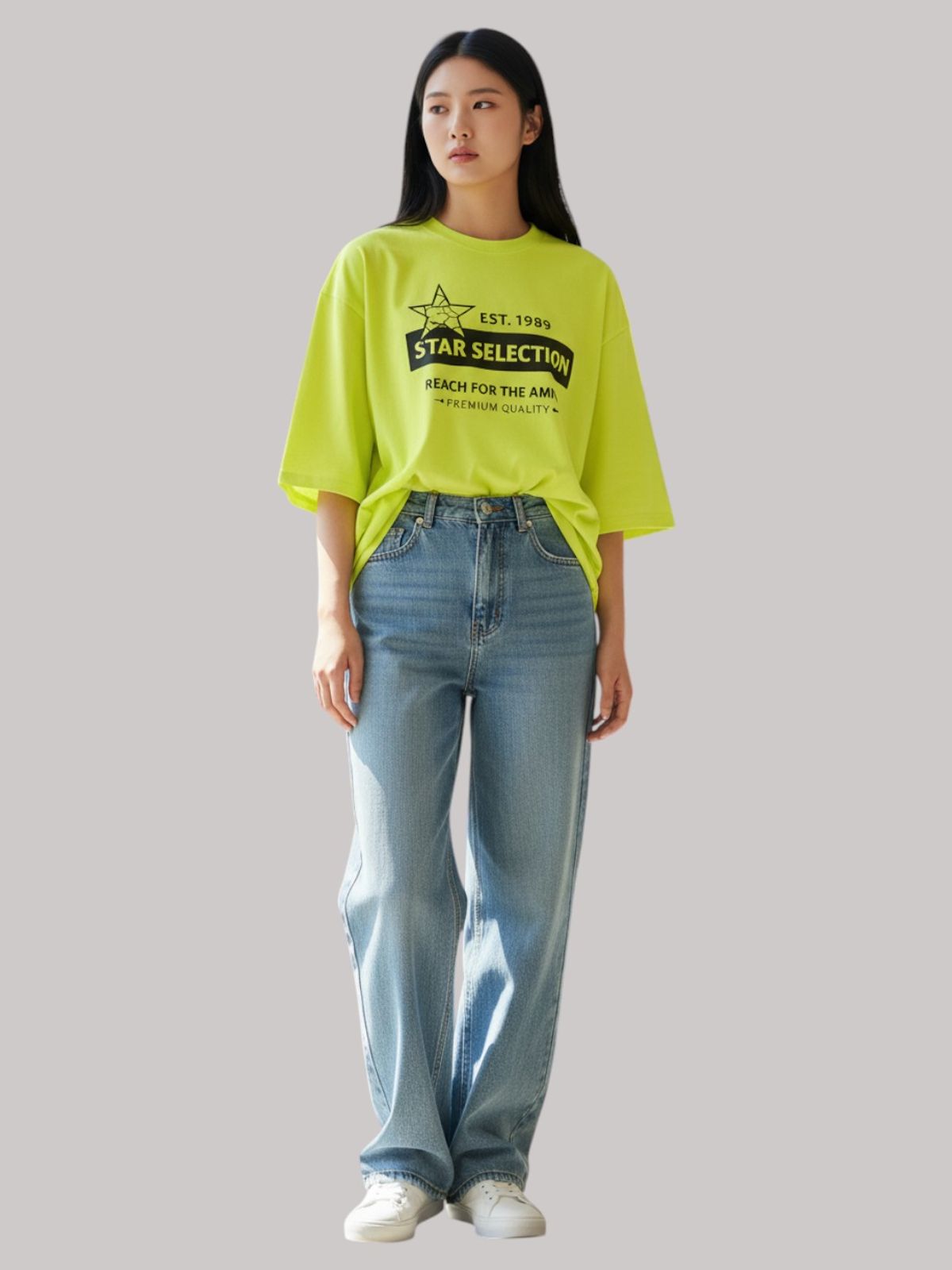 지블랙(ZBLACK) 스타셀렉션  BOX STAR 7부 티셔츠(NEON YELLOW)