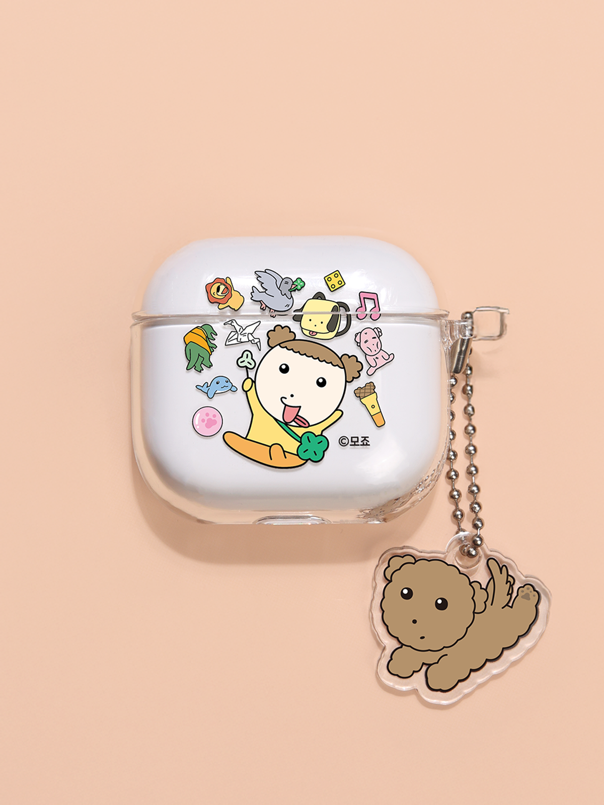디자인스킨(DESIGNSKIN) [그랙픽마켓] 에어팟/버즈 PC 클리어 케이스+키링 세트-마루는 강쥐1/마루 강쥐 장난감