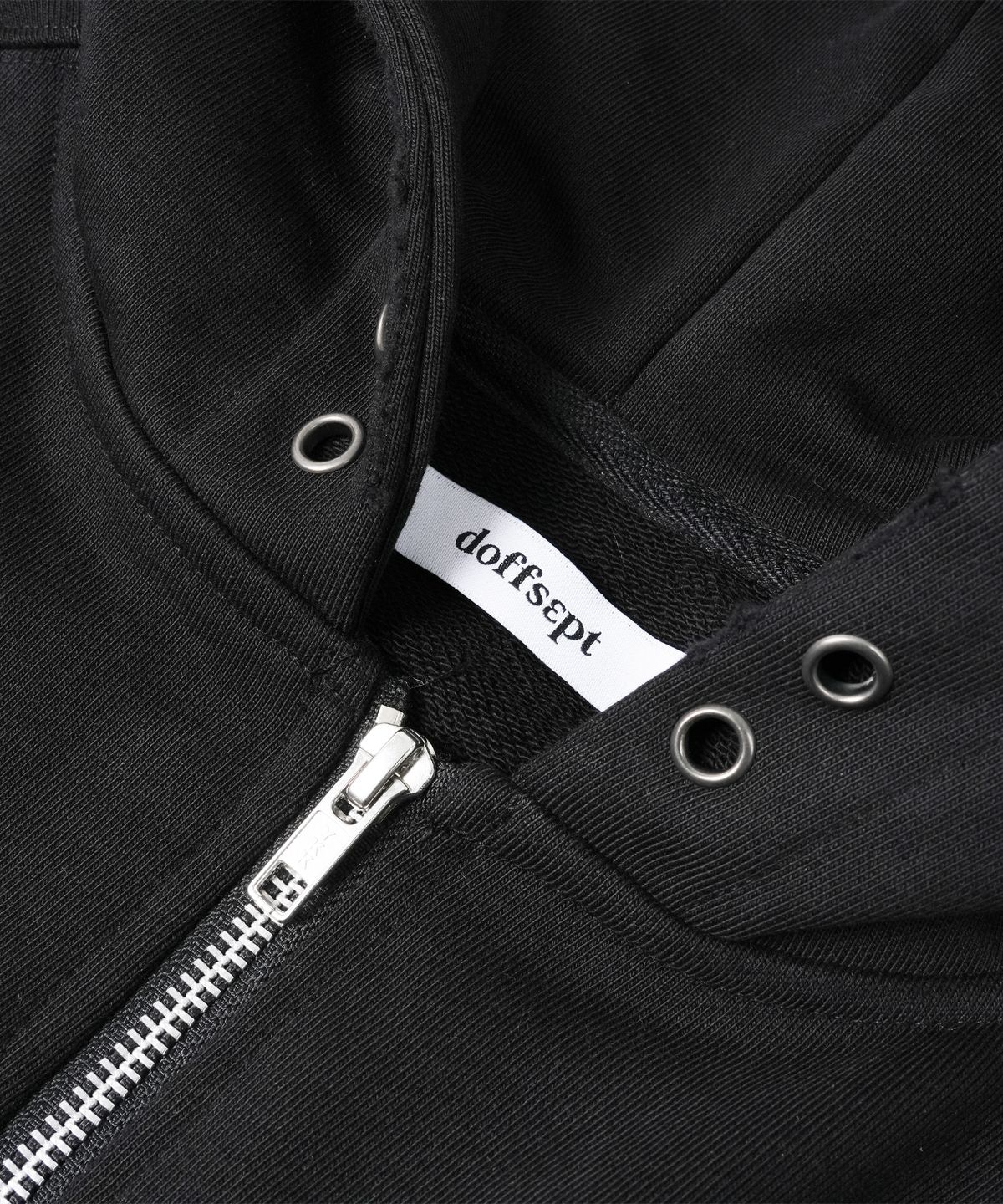 도프셉(DOFFSEPT) Eyelet Vintage Hoodie Zip-Up in Black
