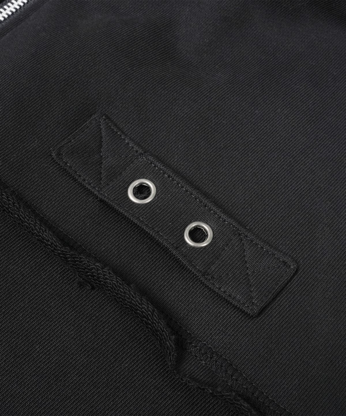 도프셉(DOFFSEPT) Eyelet Vintage Hoodie Zip-Up in Black