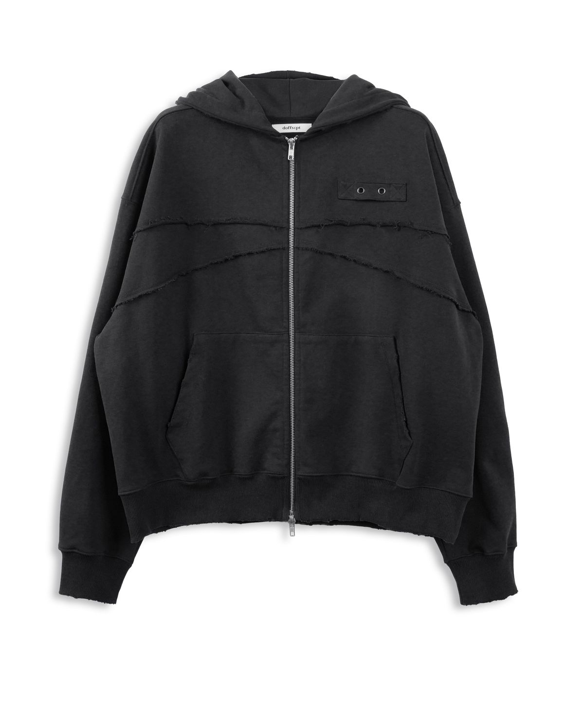 도프셉(DOFFSEPT) Eyelet Vintage Hoodie Zip-Up in Black