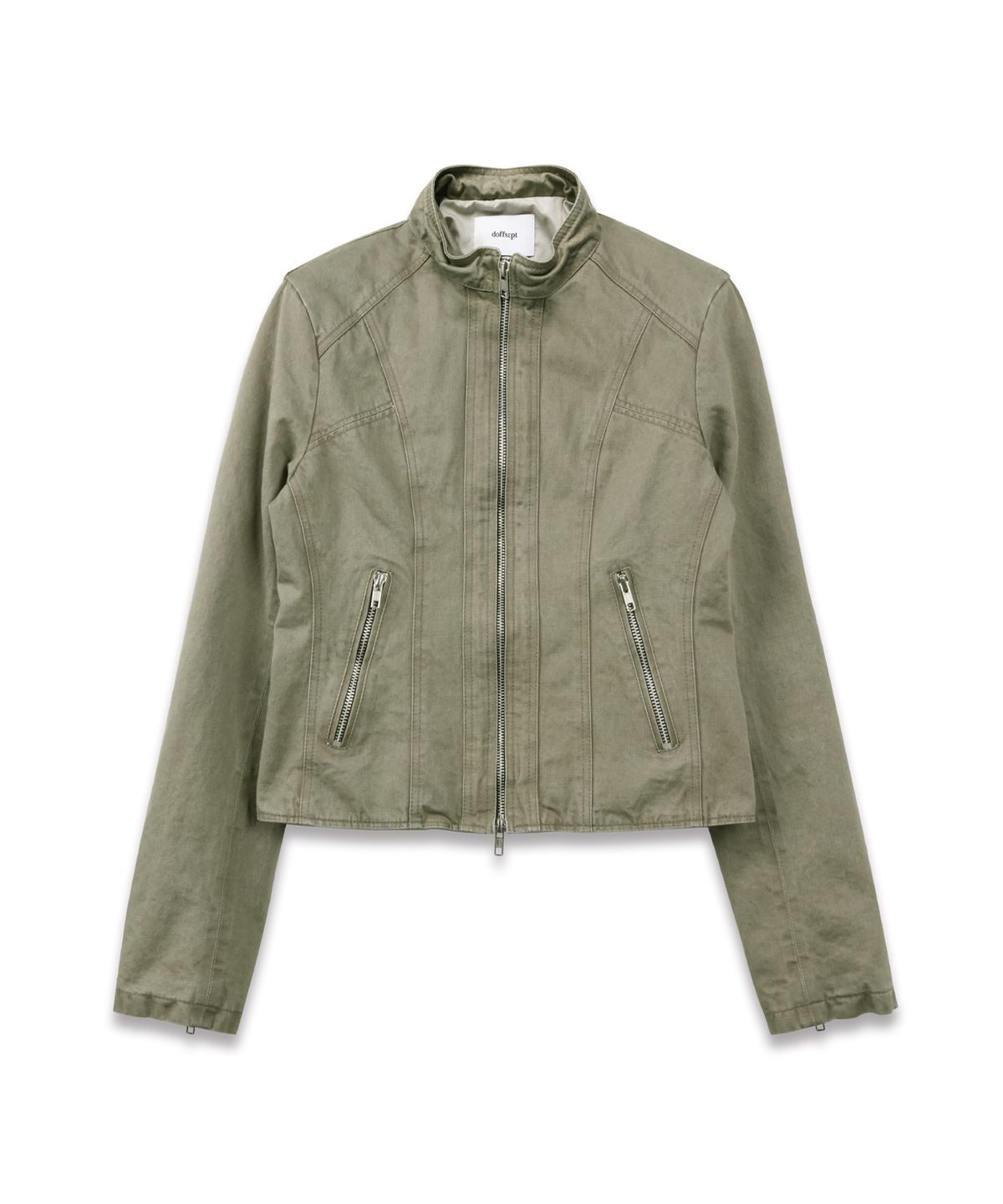 도프셉(DOFFSEPT) Crop Cotton Biker Jacket in Khaki