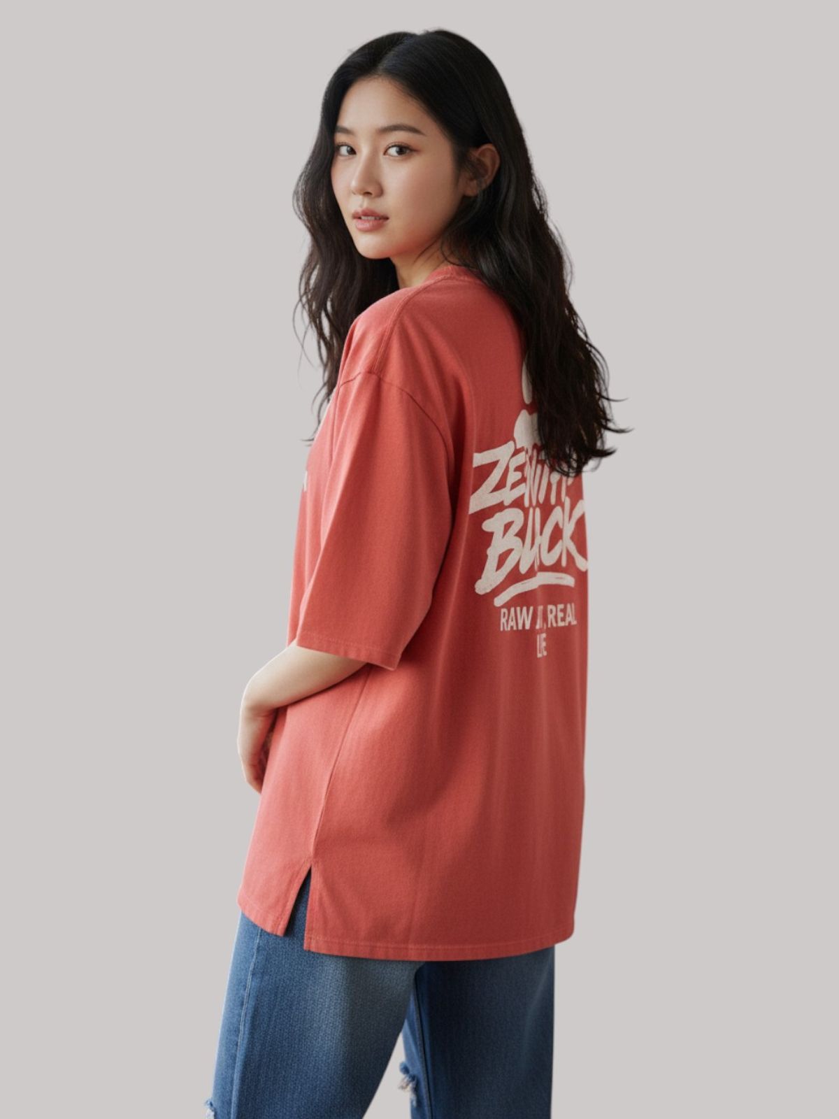 지블랙(ZBLACK) 베어풋 그래피티  7부 티셔츠(CORAL RED)