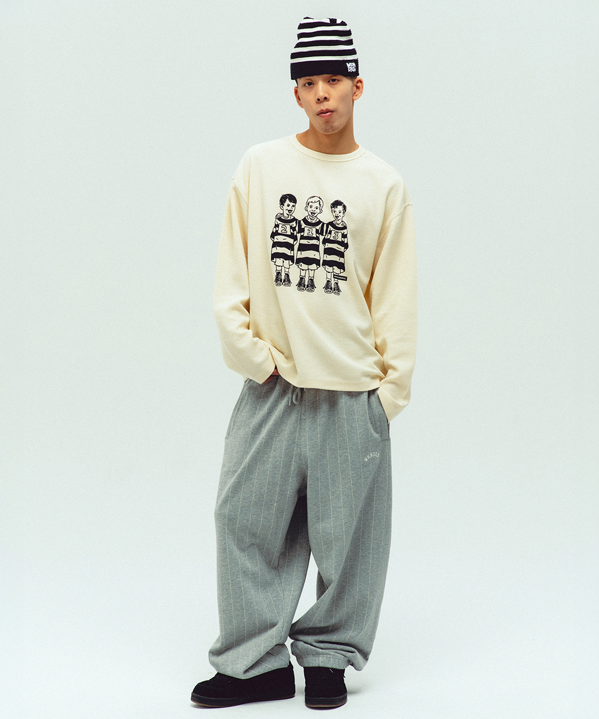 위캔더스(WKNDRS) STRIPED SWEAT PANTS (M.GREY)