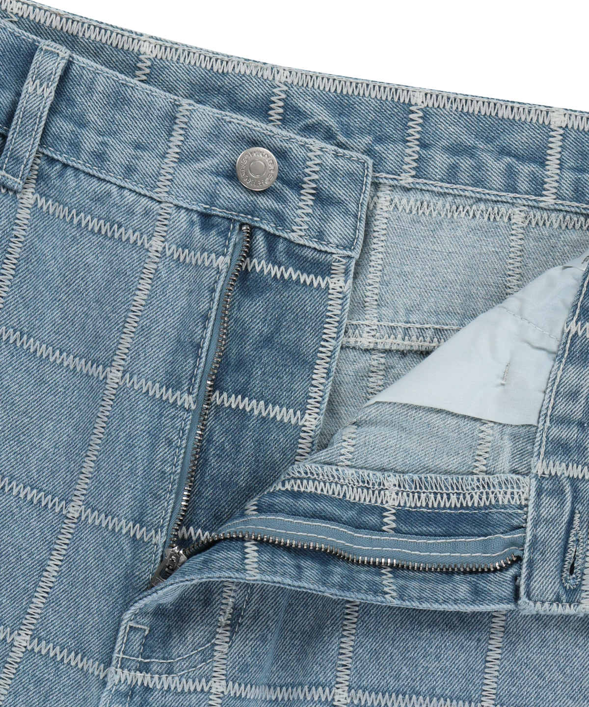 위캔더스(WKNDRS) ZIGZAG STITCHED DENIM PANTS (L.DENIM)