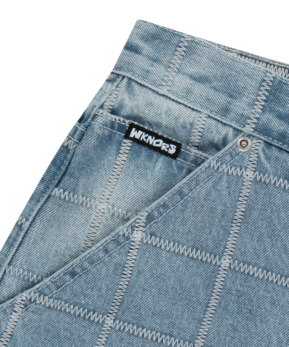 위캔더스(WKNDRS) ZIGZAG STITCHED DENIM PANTS (L.DENIM)