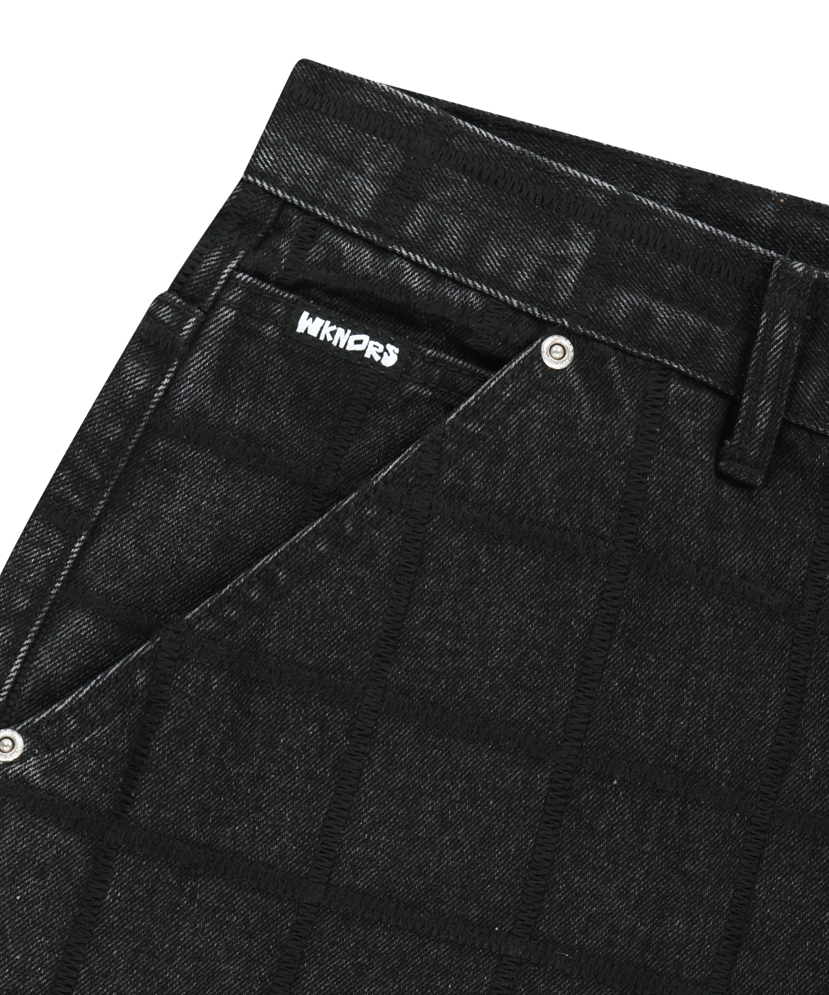위캔더스(WKNDRS) ZIGZAG STITCHED DENIM PANTS (GREY)
