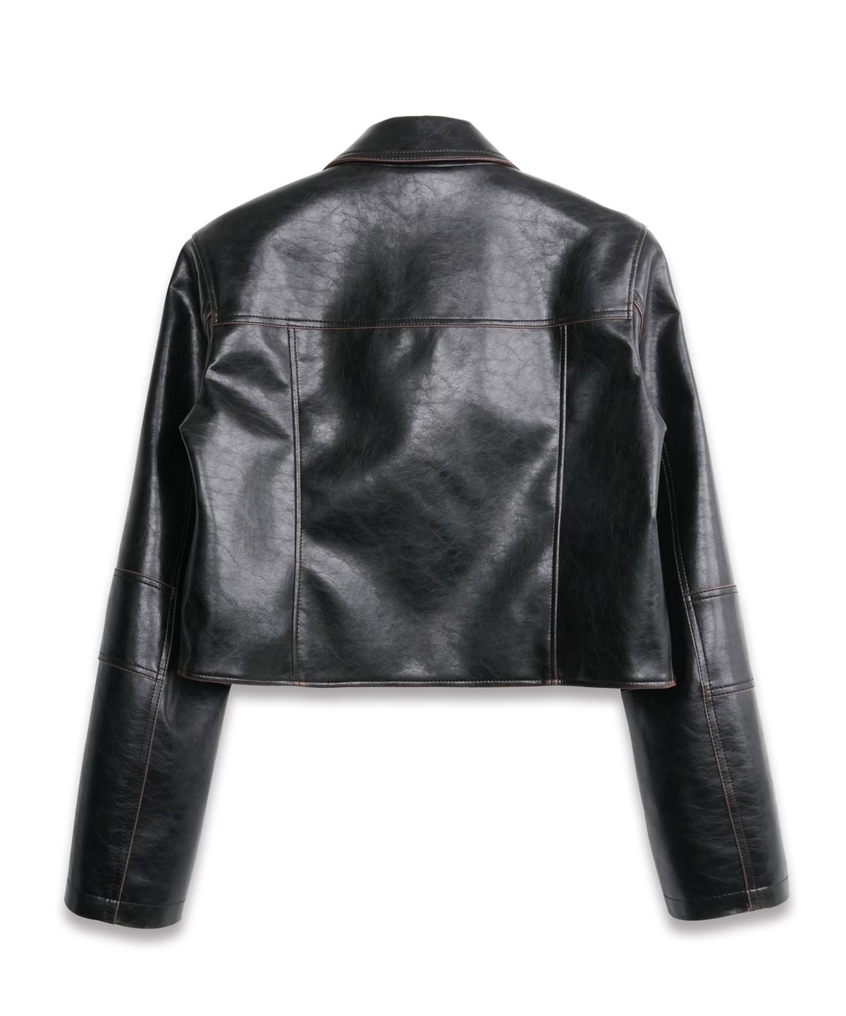 도프셉(DOFFSEPT) Cutline Crop Leather Jacket in Black