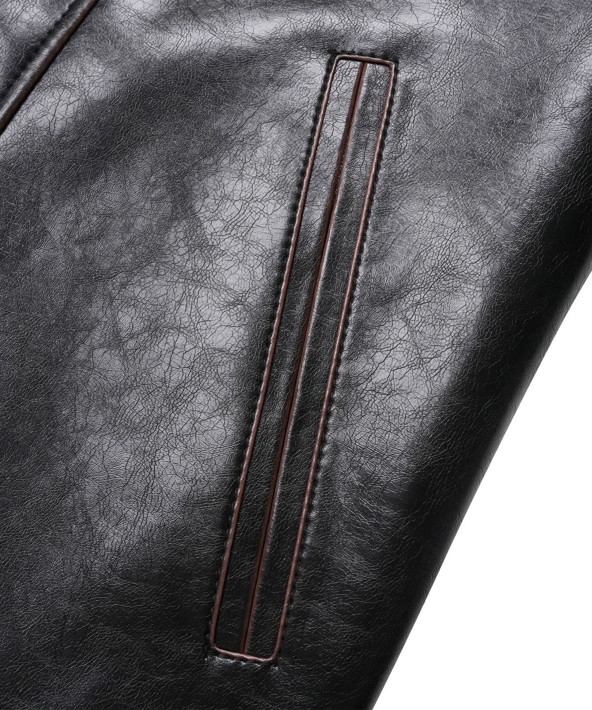 도프셉(DOFFSEPT) Cutline Crop Leather Jacket in Black