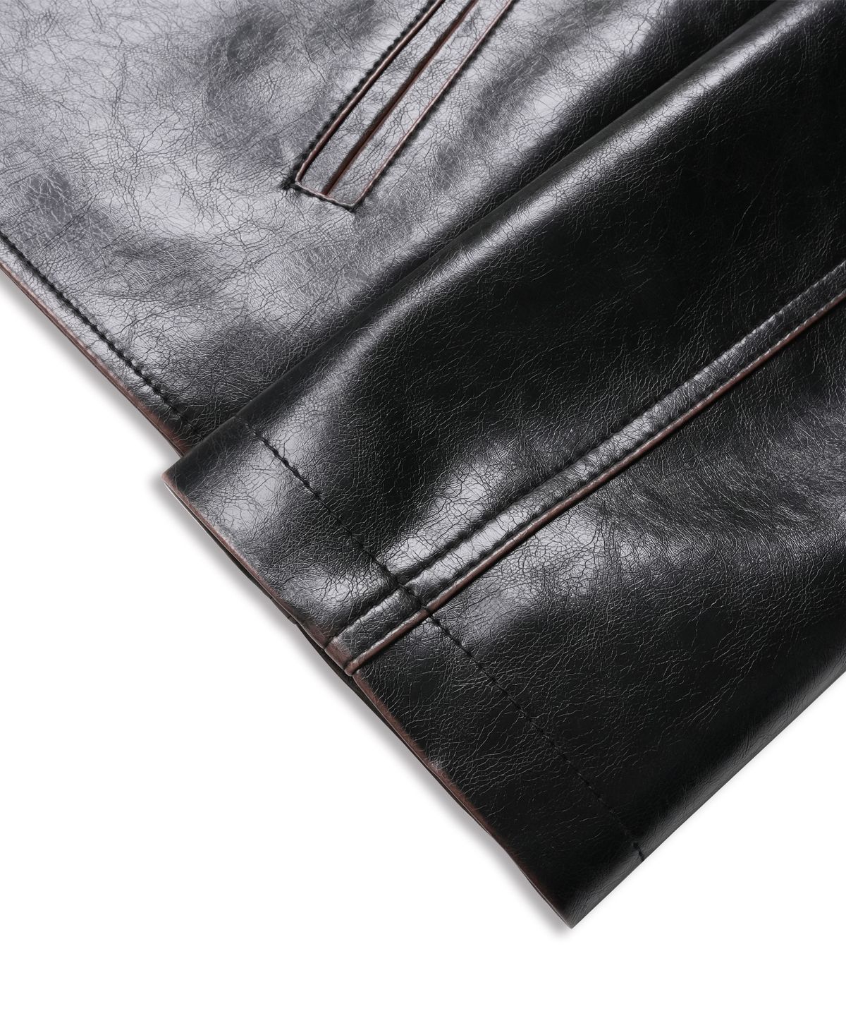 도프셉(DOFFSEPT) Cutline Crop Leather Jacket in Black