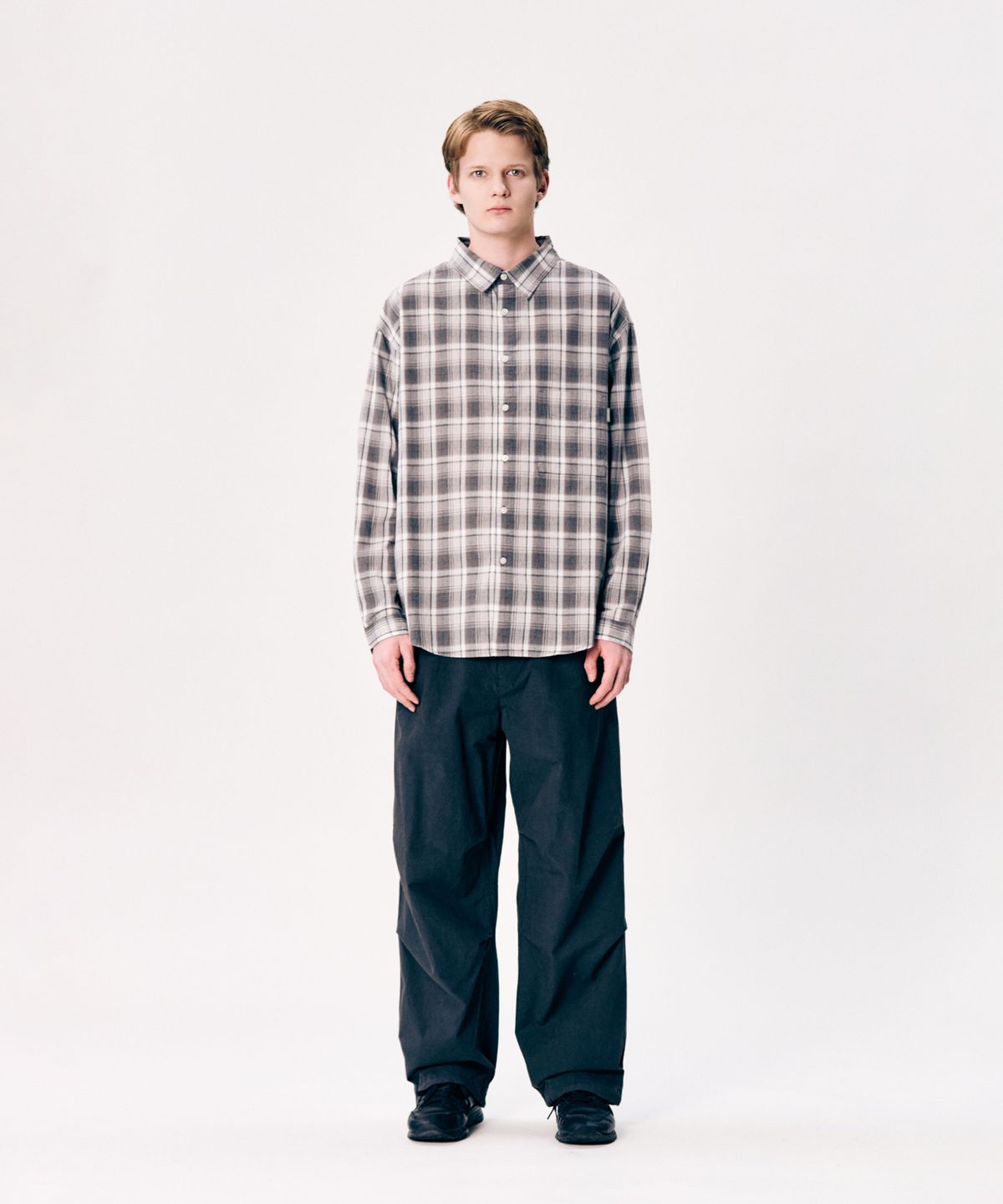 에스피오나지(ESPIONAGE) Vintage Plaid Comfy Shirt Grey