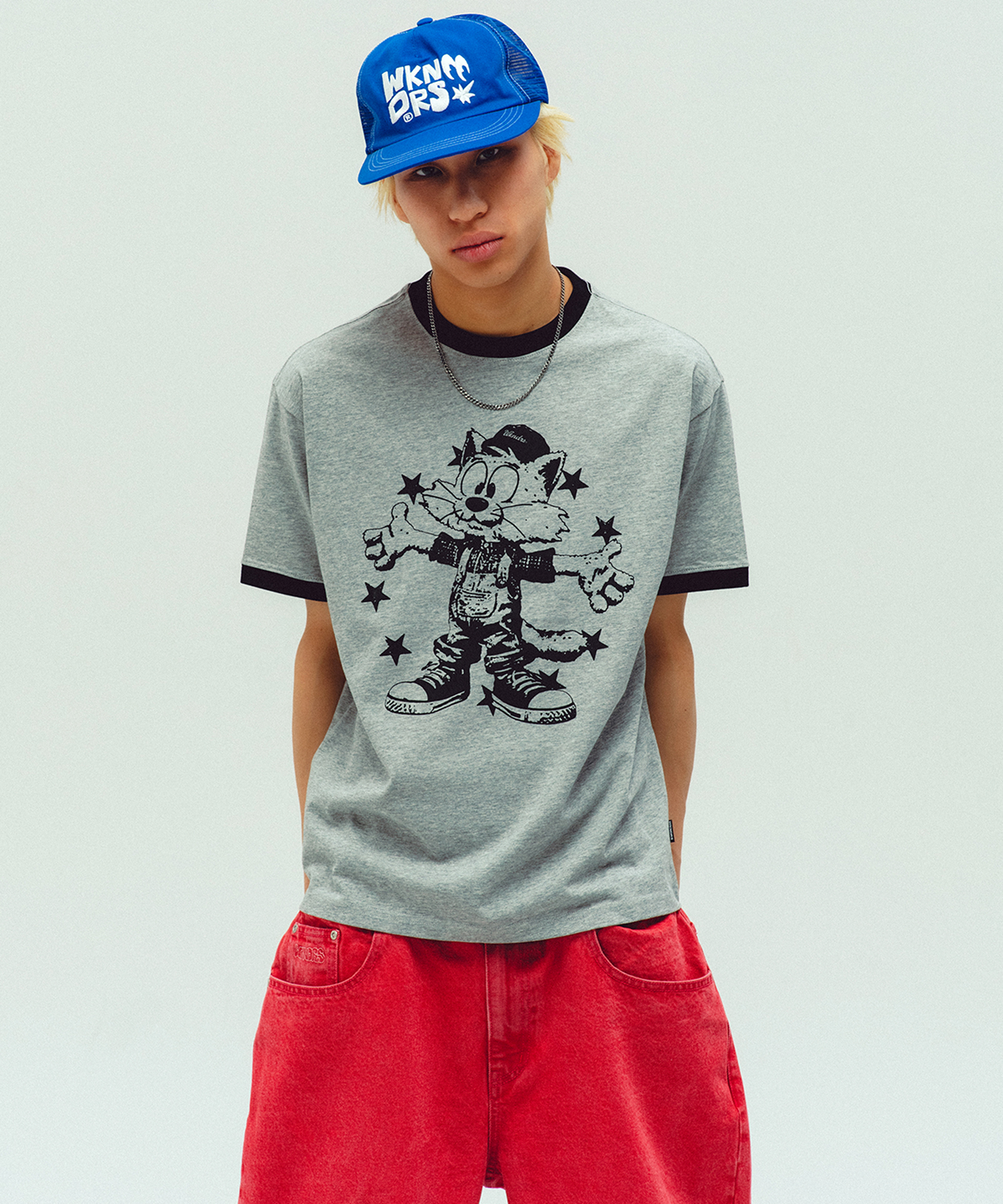 위캔더스(WKNDRS) CAT RINGER T-SHIRT (M.GREY)