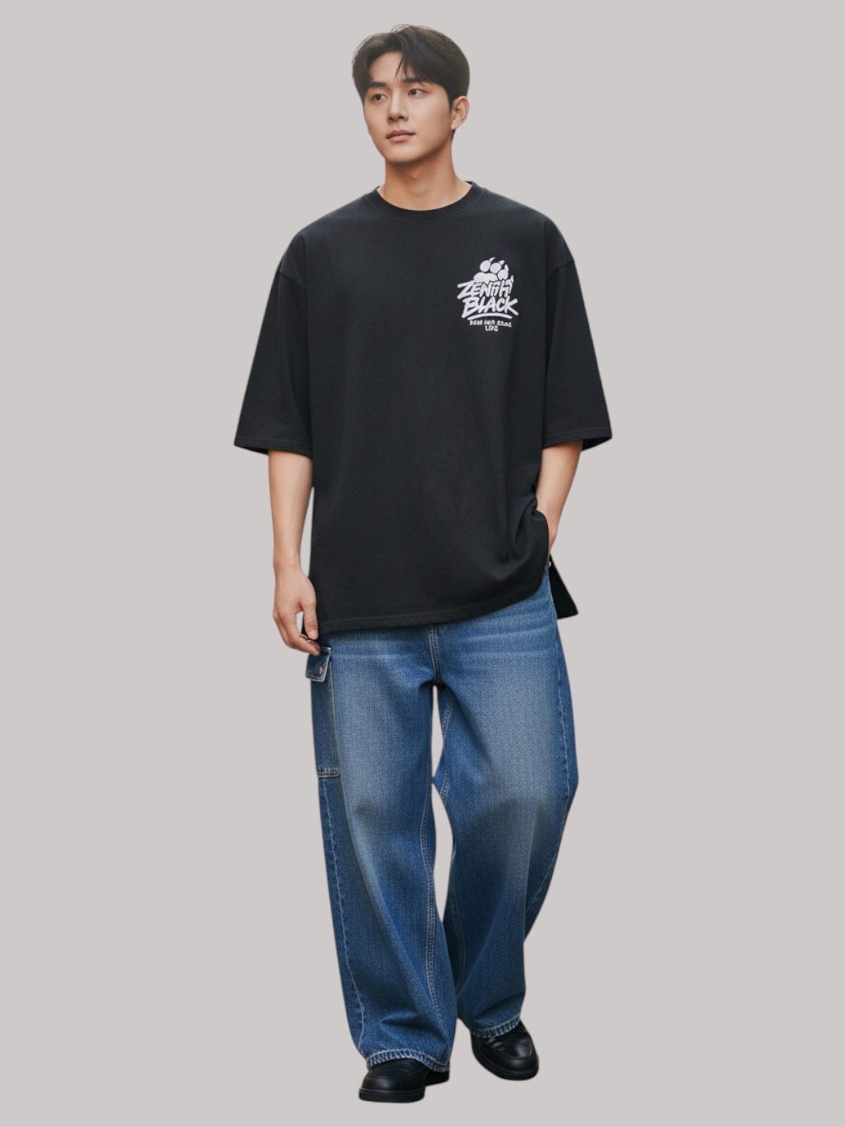 지블랙(ZBLACK) 베어풋 그래피티  7부 티셔츠(BLACK)