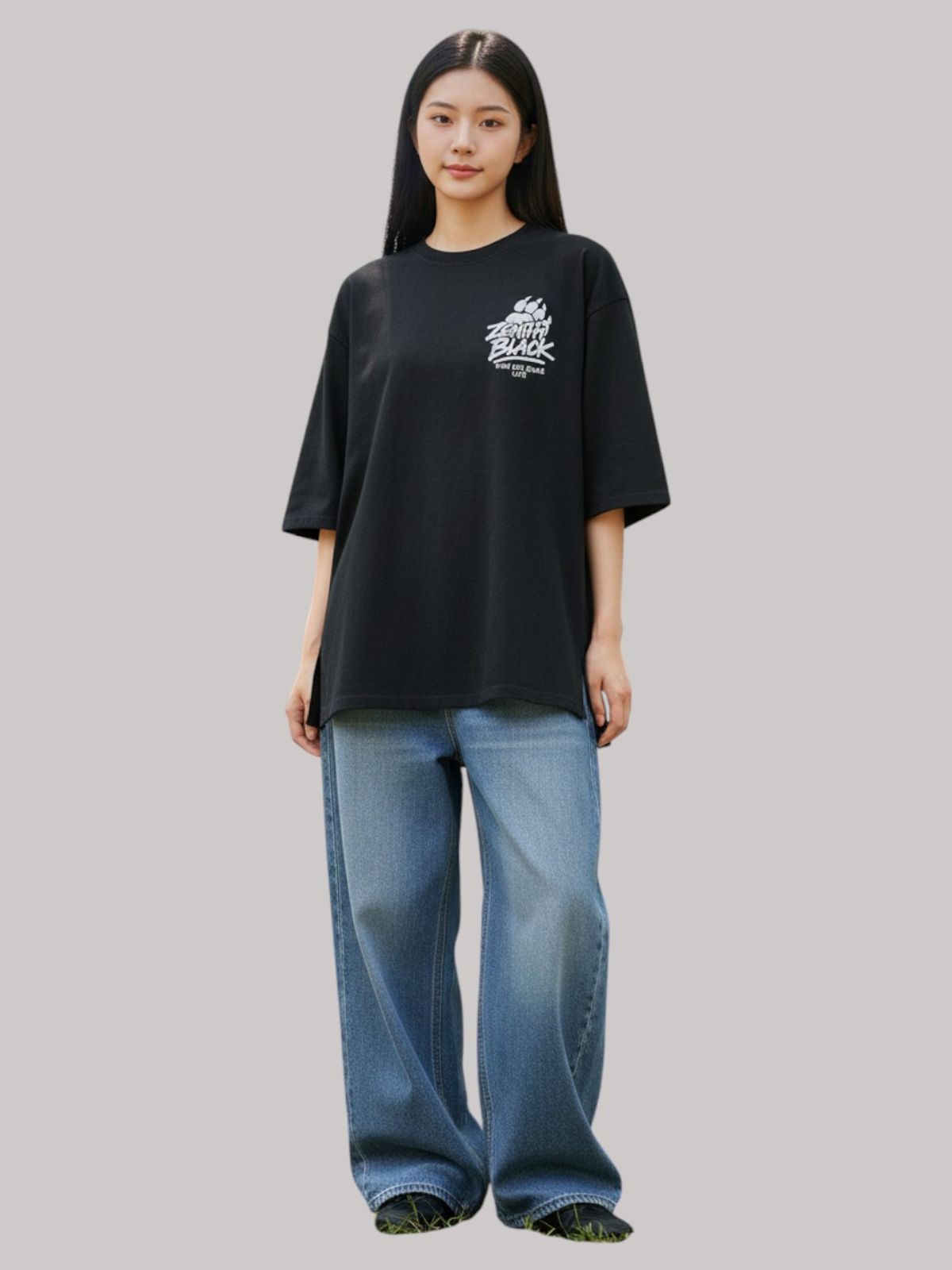 지블랙(ZBLACK) 베어풋 그래피티  7부 티셔츠(BLACK)