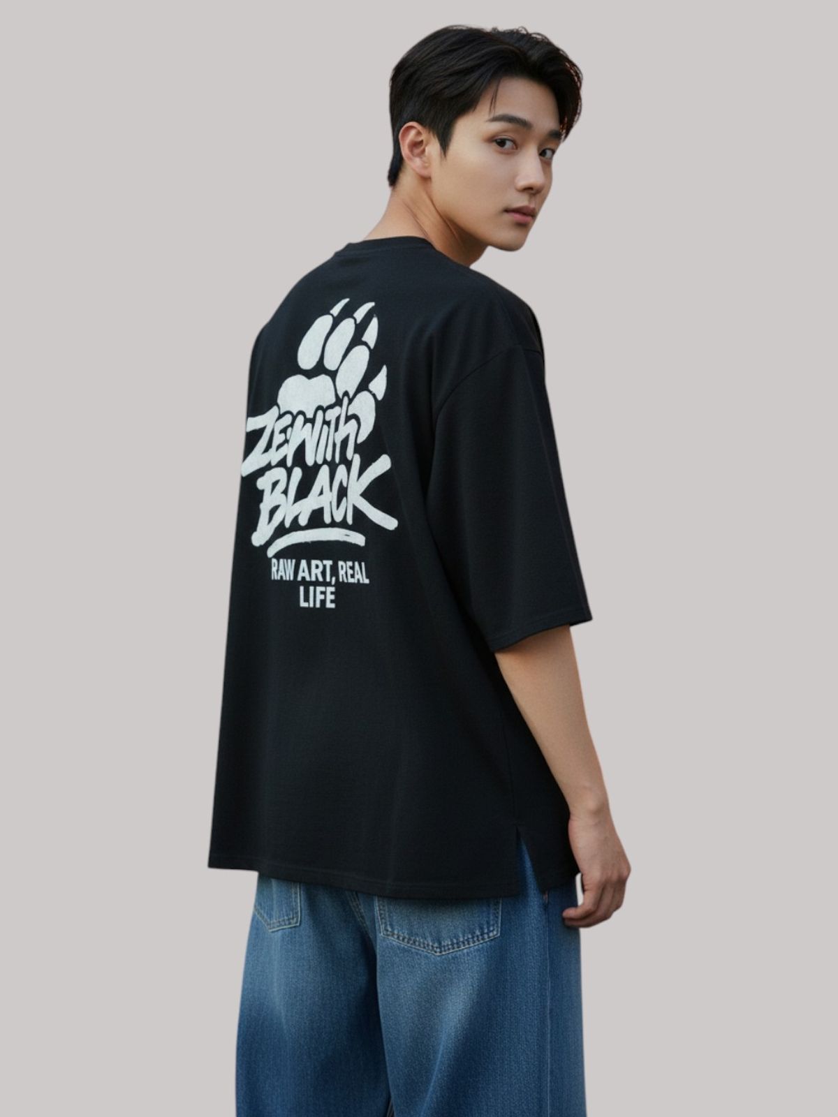 지블랙(ZBLACK) 베어풋 그래피티  7부 티셔츠(BLACK)