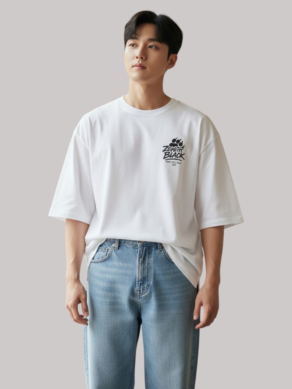 지블랙(ZBLACK) 베어풋 그래피티  7부 티셔츠(WHITE)