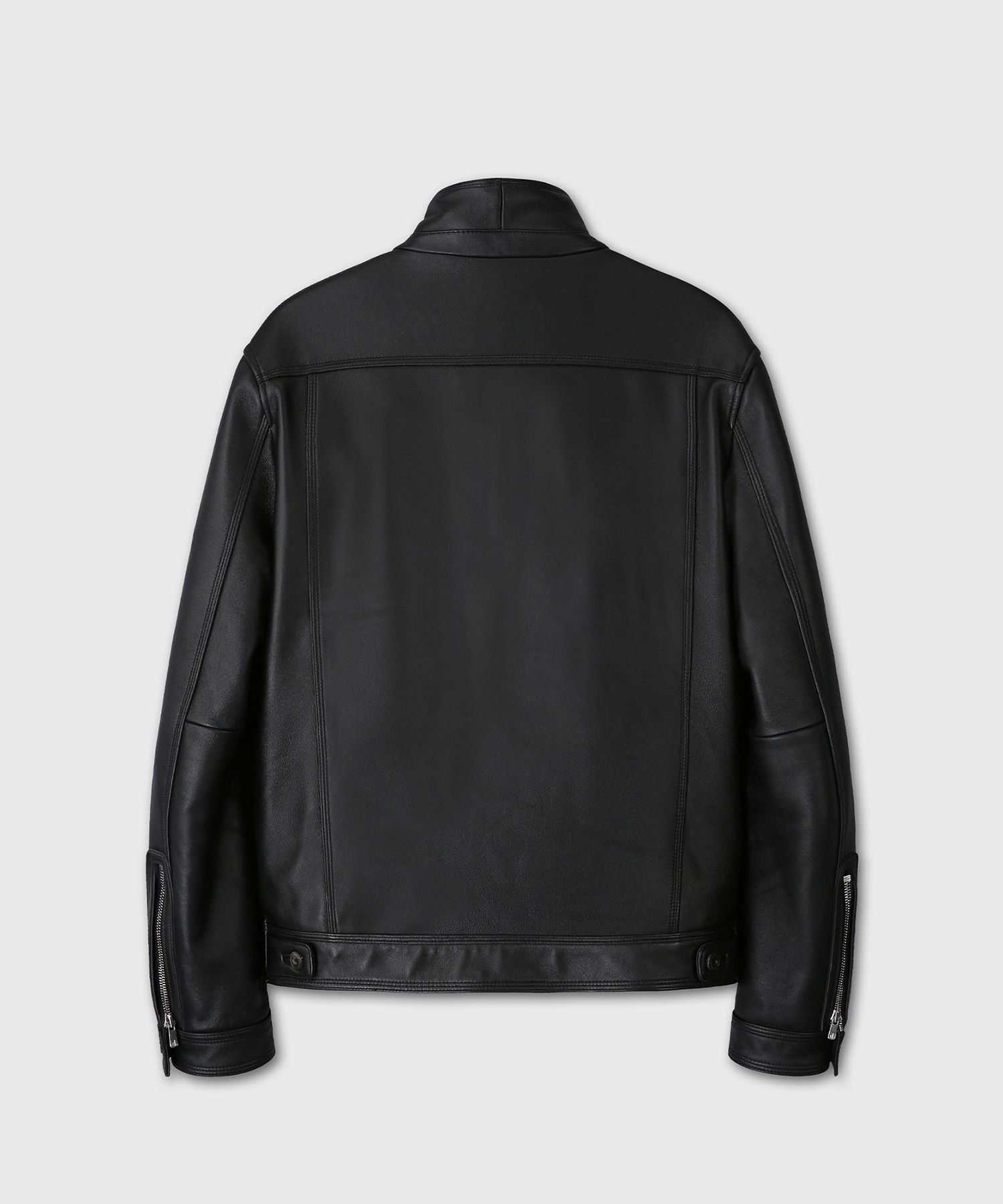 MUSINSA | DIVEIN WASHED LAMBSKIN HIGH NECK LEATHER JACKET (BLACK)