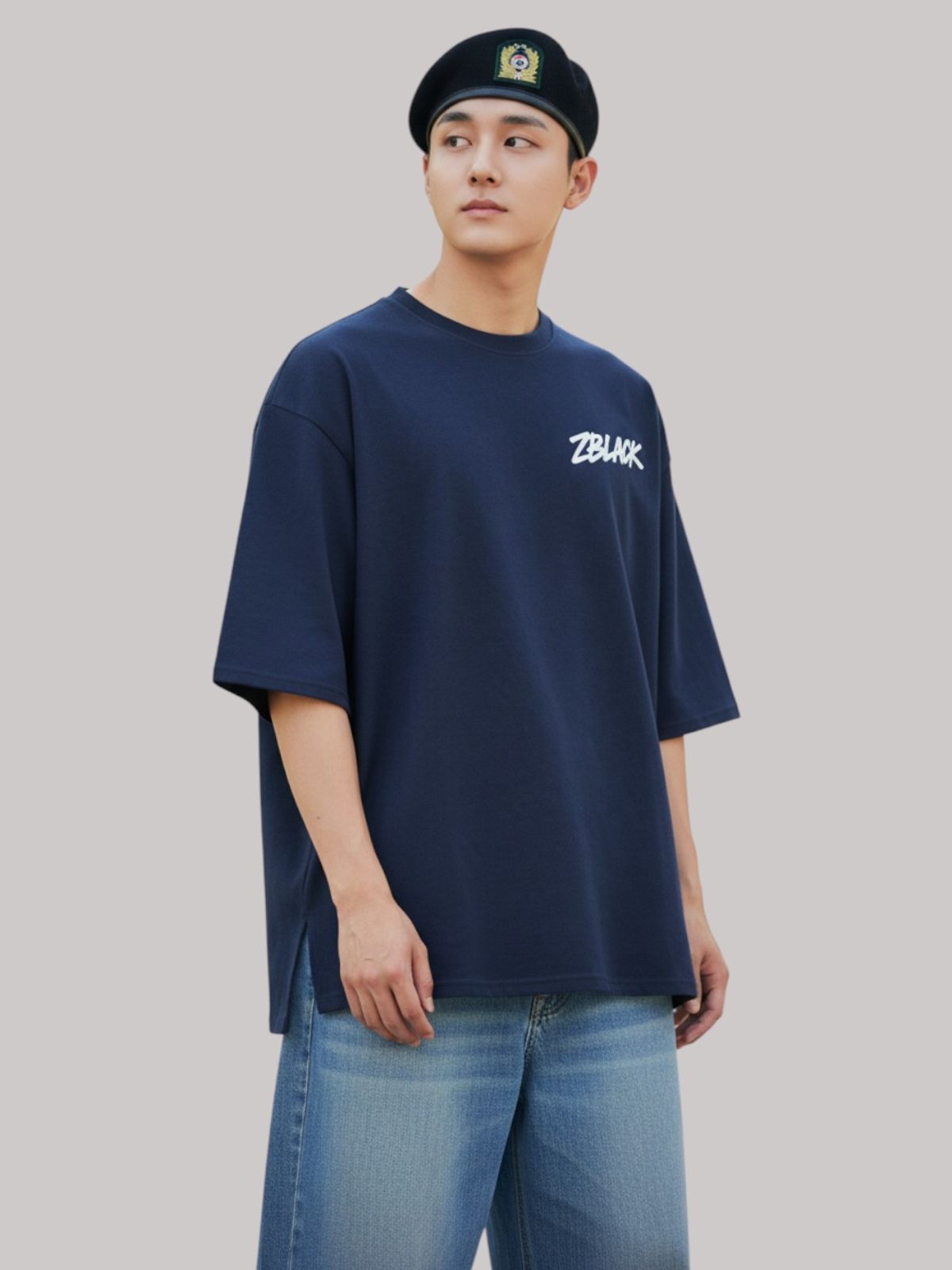 지블랙(ZBLACK) 스프레이 그래피티  7부 티셔츠(NAVY)