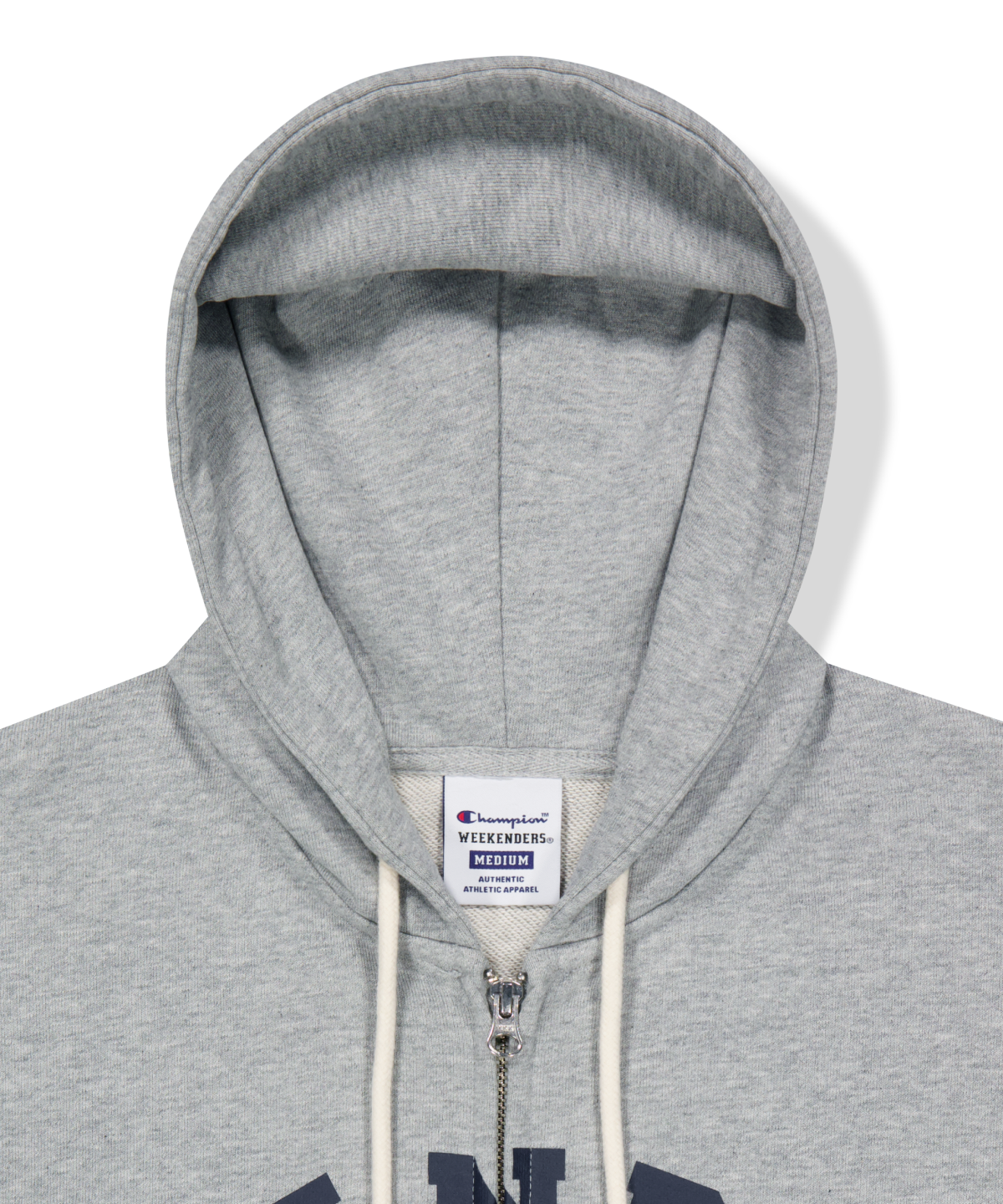 위캔더스(WKNDRS) WKNDRS x CHAMPION LOGO ZIP-UP HOODIE (M.GREY)