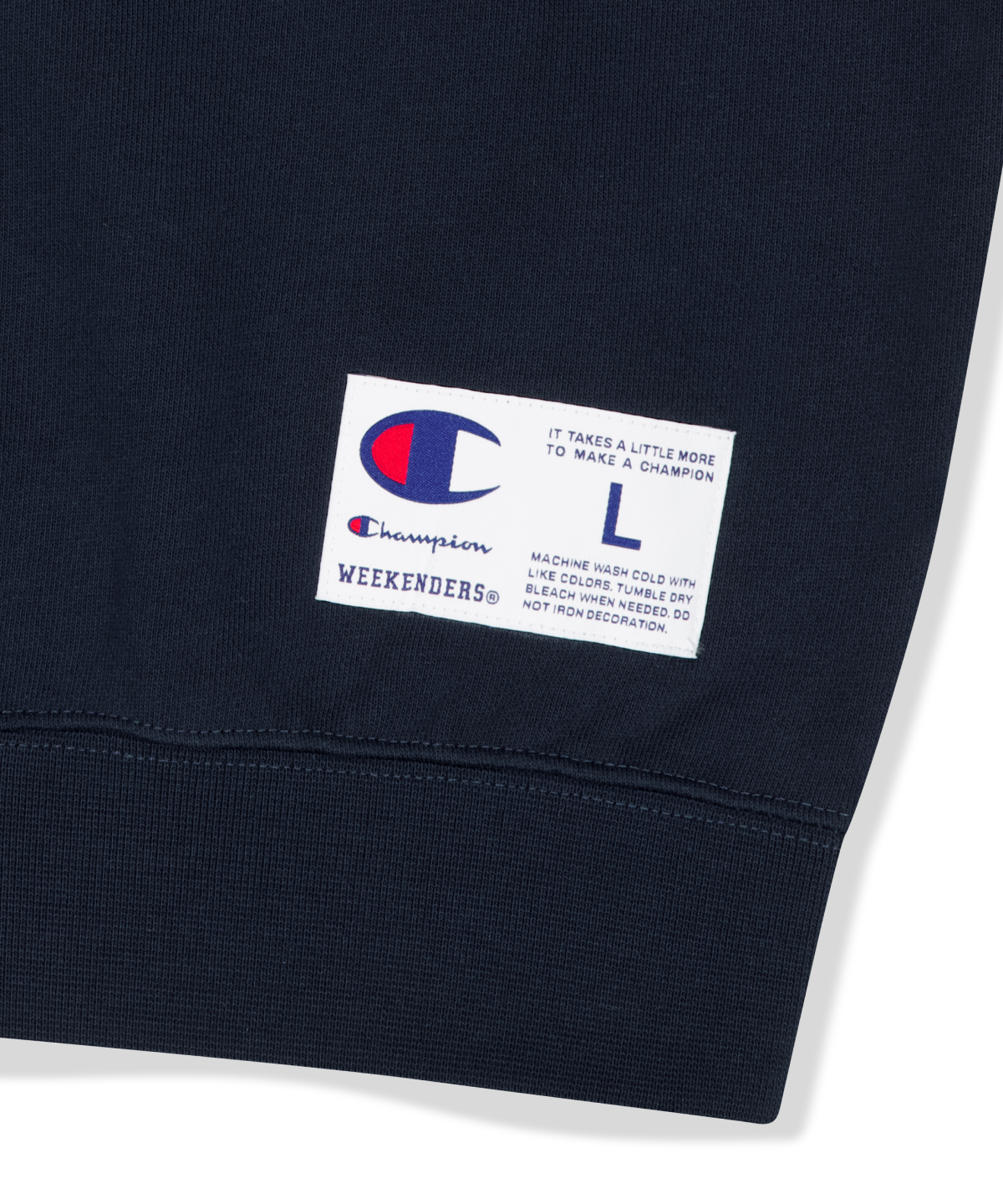 위캔더스(WKNDRS) WKNDRS x CHAMPION LOGO ZIP-UP HOODIE (NAVY)