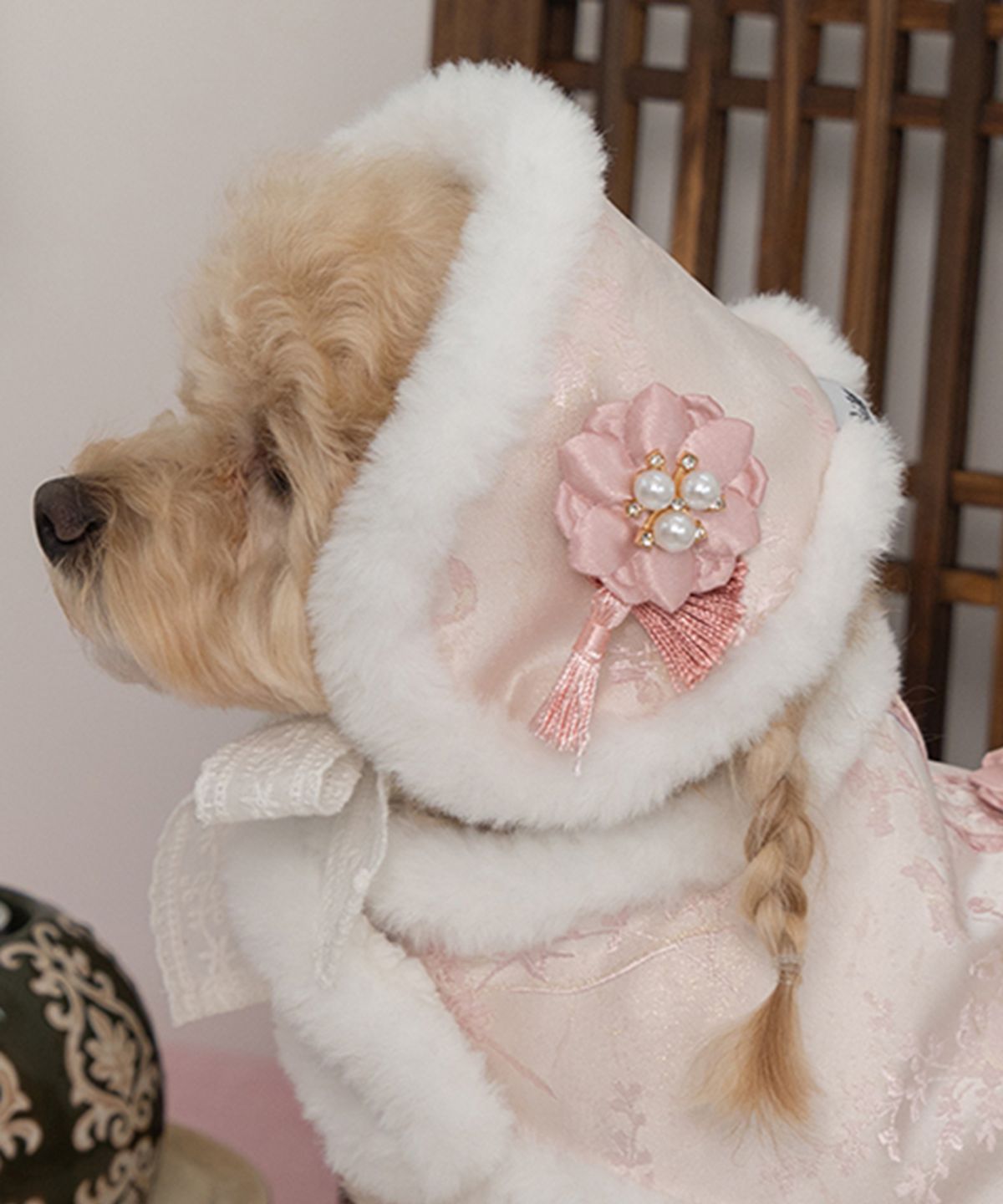 베일리(BAILEY) 강아지한복 눈꽃설화귀마개 핑크