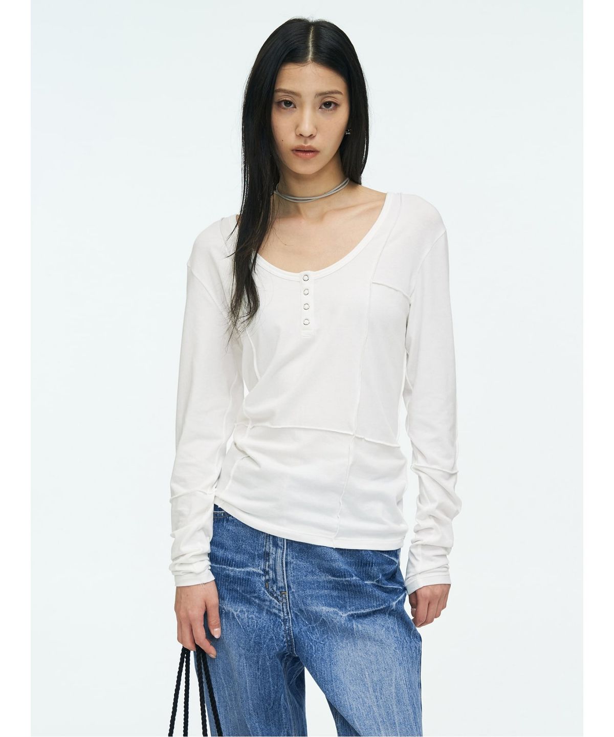 앙개(ANGGAE) Henry Neck TShirt   White