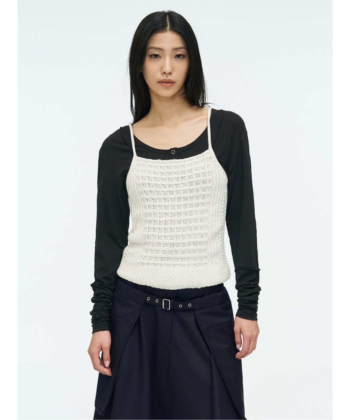 앙개(ANGGAE) Waffle Bustier Top   Ivory