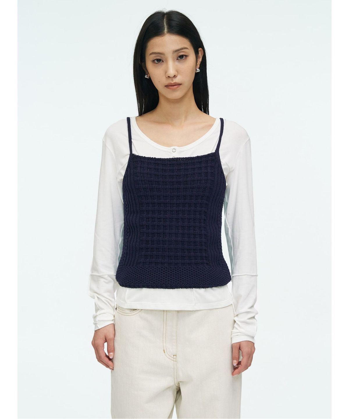 앙개(ANGGAE) Waffle Bustier Top   Navy