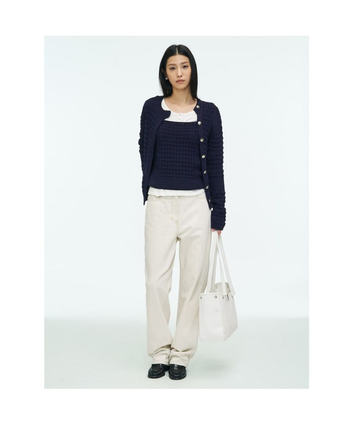 앙개(ANGGAE) Waffle Cardigan  Navy