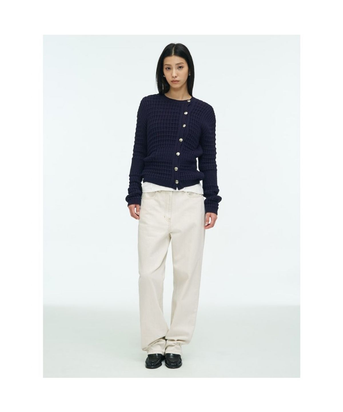 앙개(ANGGAE) Waffle Cardigan  Navy